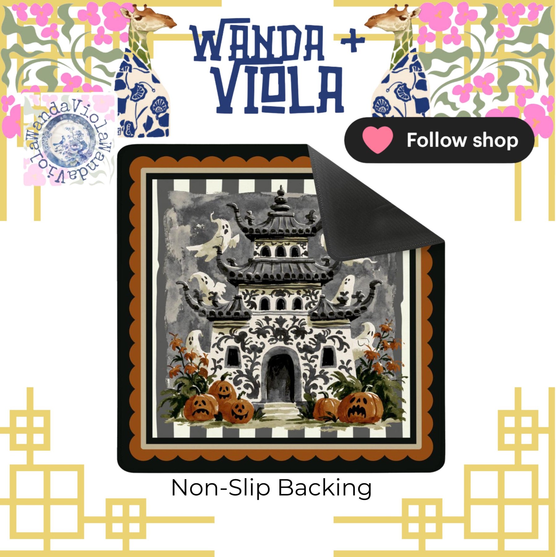 Mahjong Halloween Chinoiserie Haunted House Game Mat, view 3