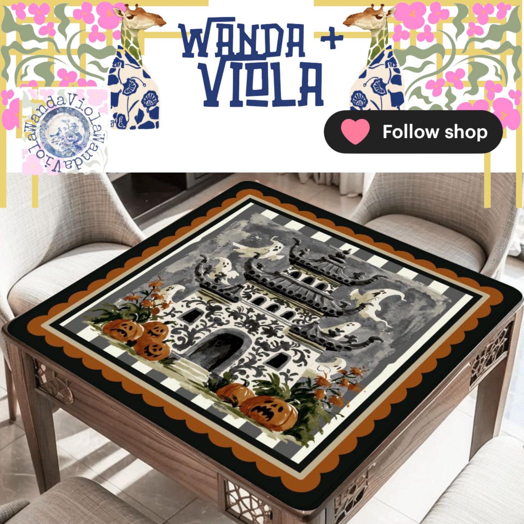 Mahjong Halloween Chinoiserie Haunted House Game Mat, view 4