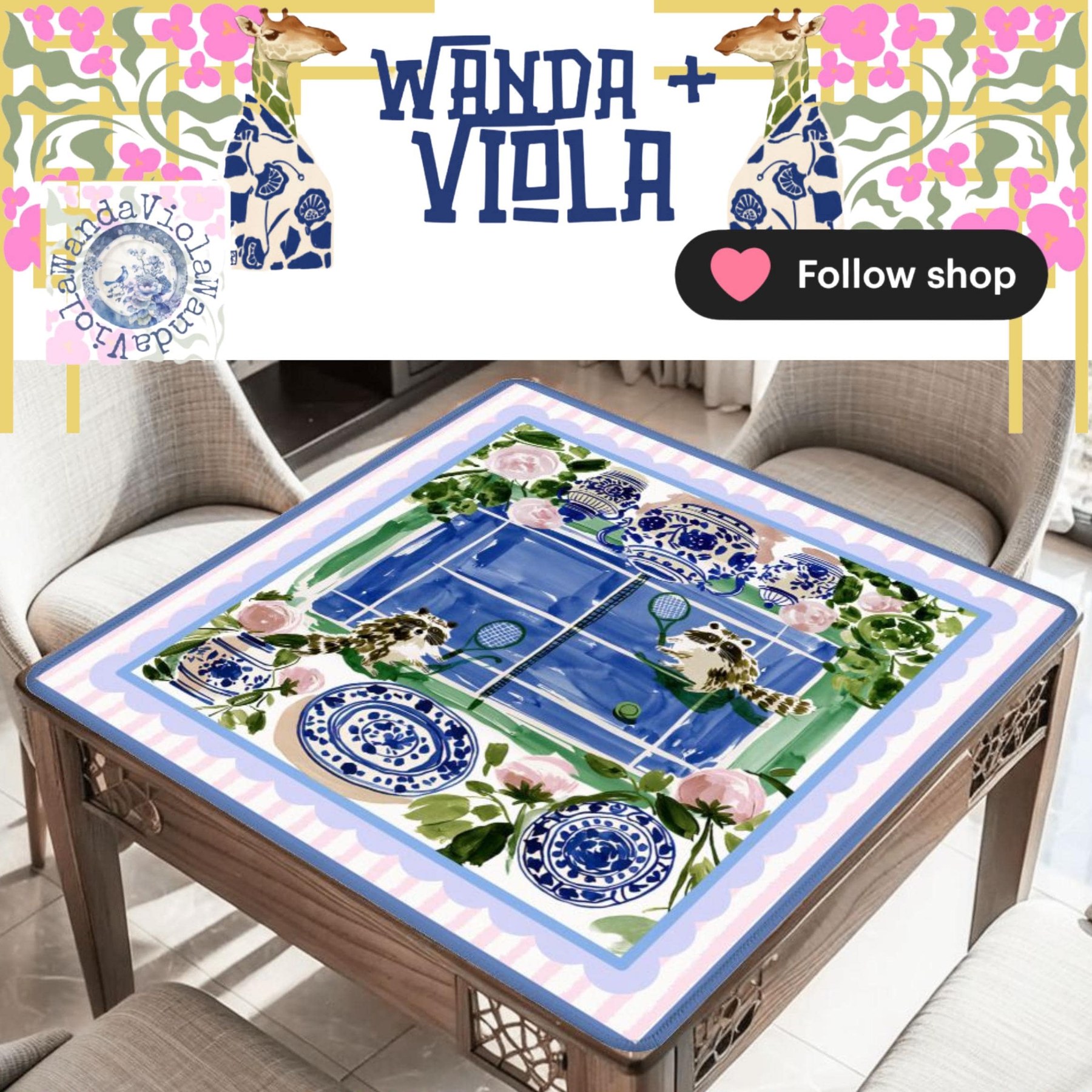 Mahjong Raccoons Playing Tennis Game Mat, view 4