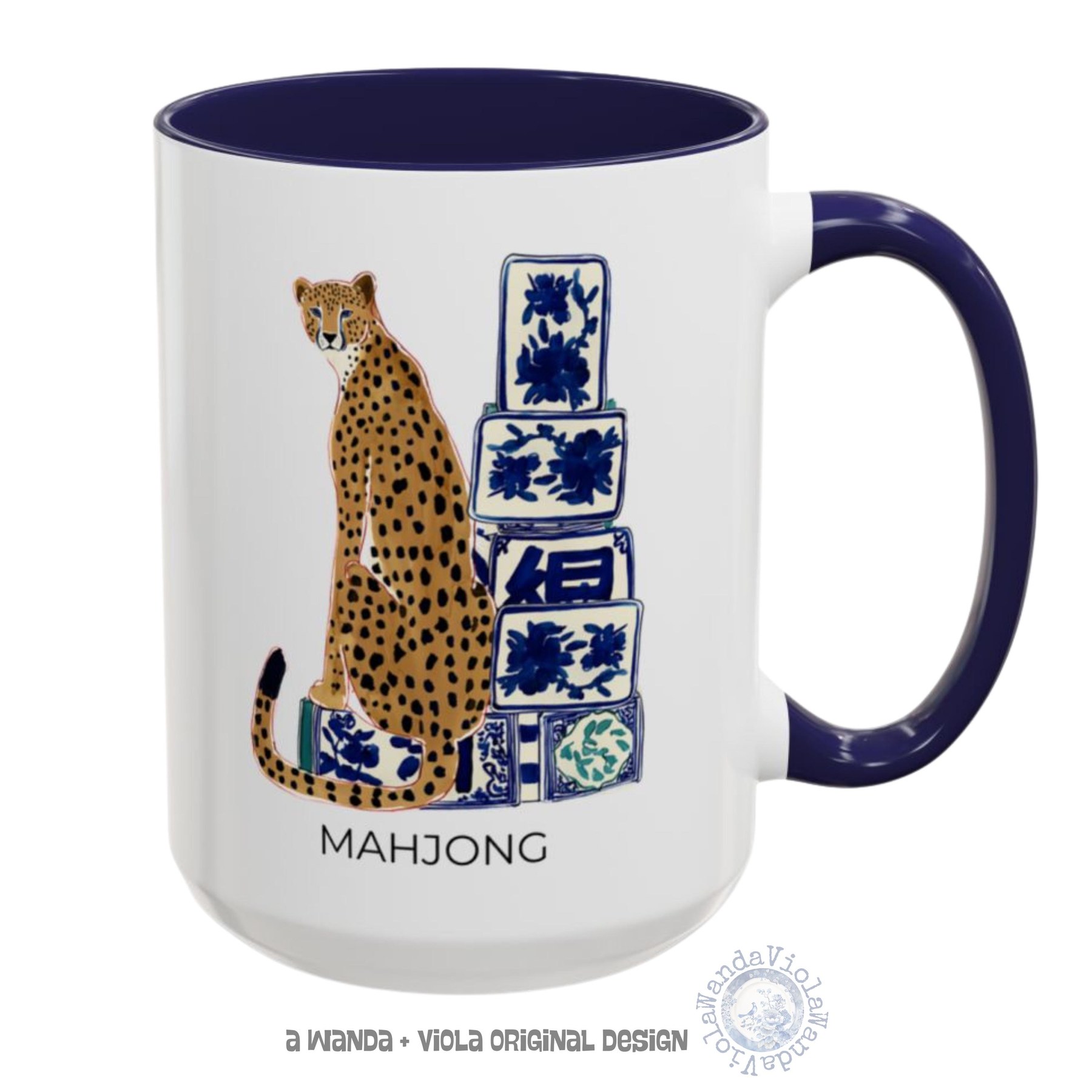 Mahjong Cheetah with Blue and White Tiles Mug