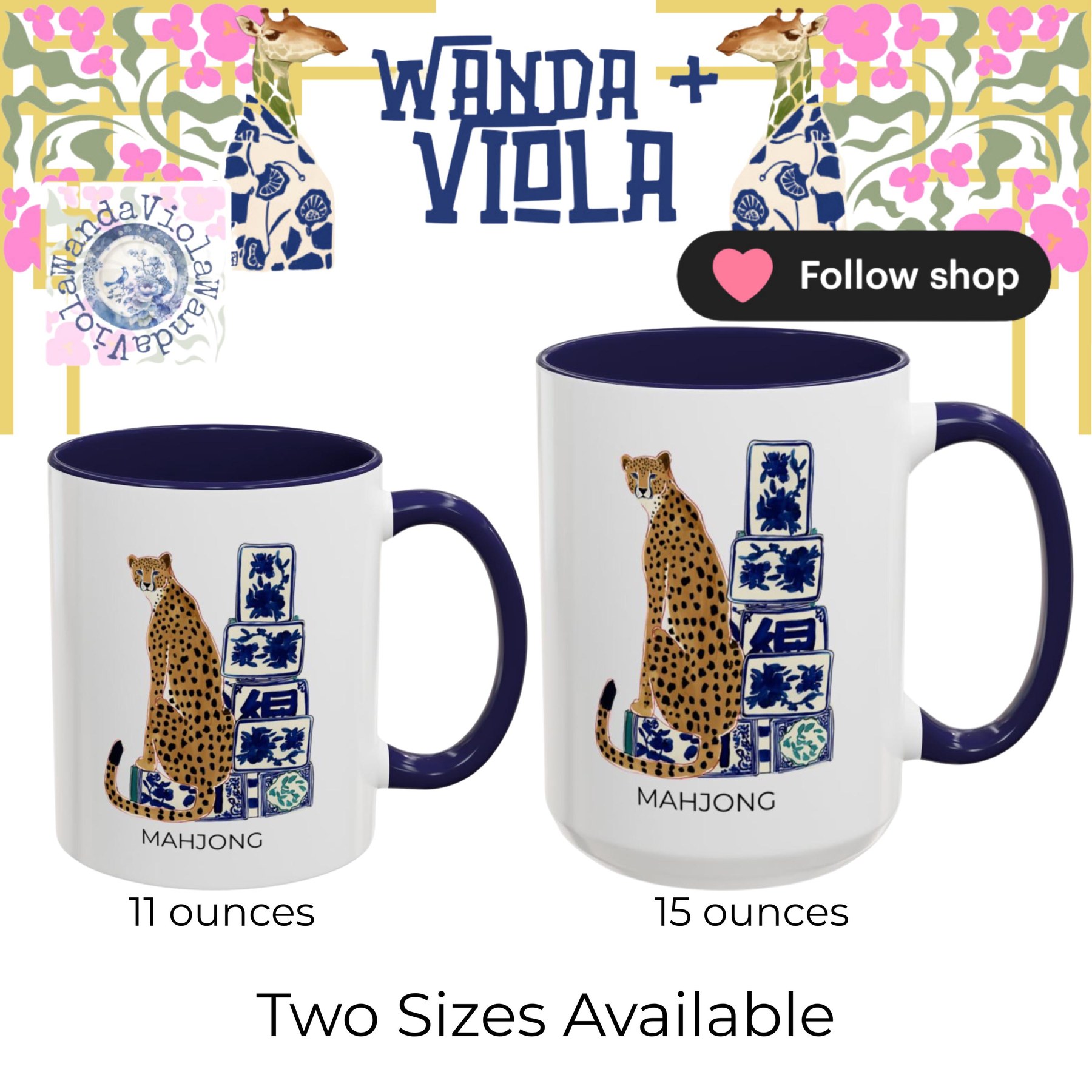 Mahjong Cheetah with Blue and White Tiles Mug, view 2