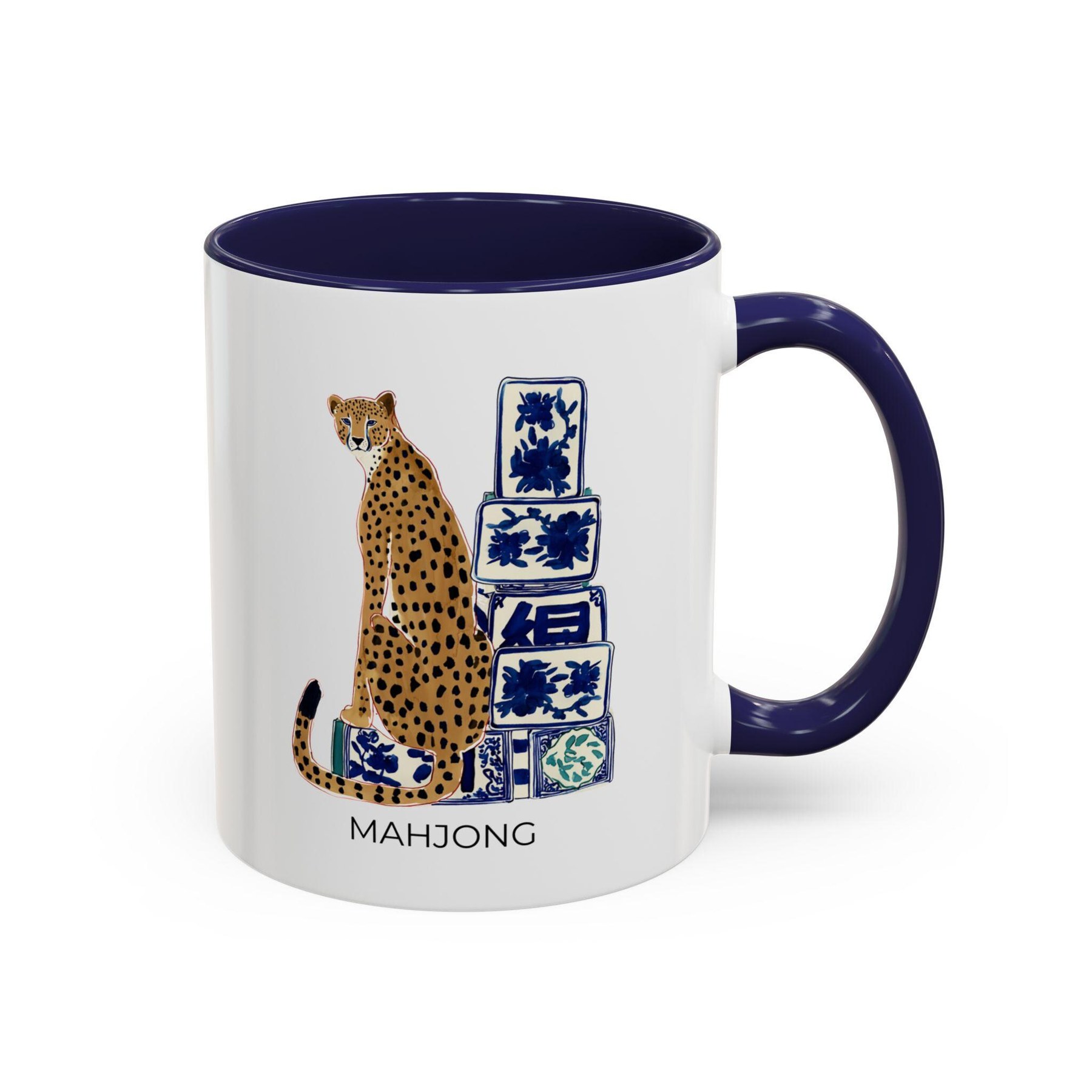 Mahjong Cheetah with Blue and White Tiles Mug, view 3