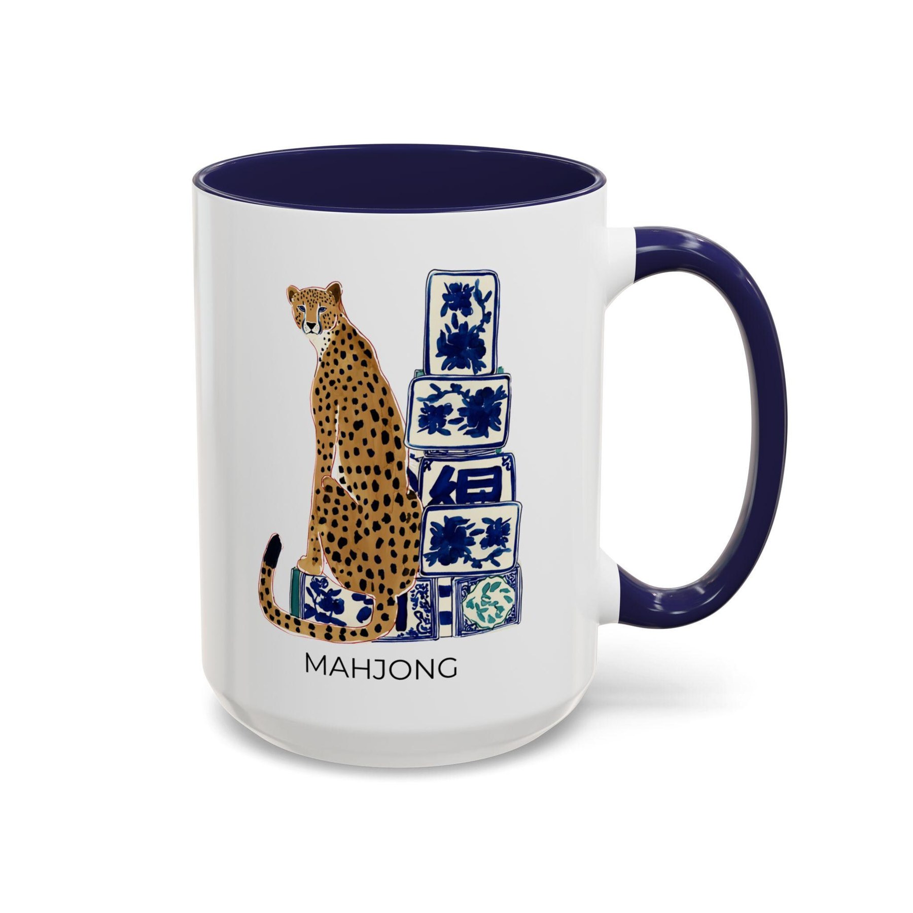 Mahjong Cheetah with Blue and White Tiles Mug, view 4