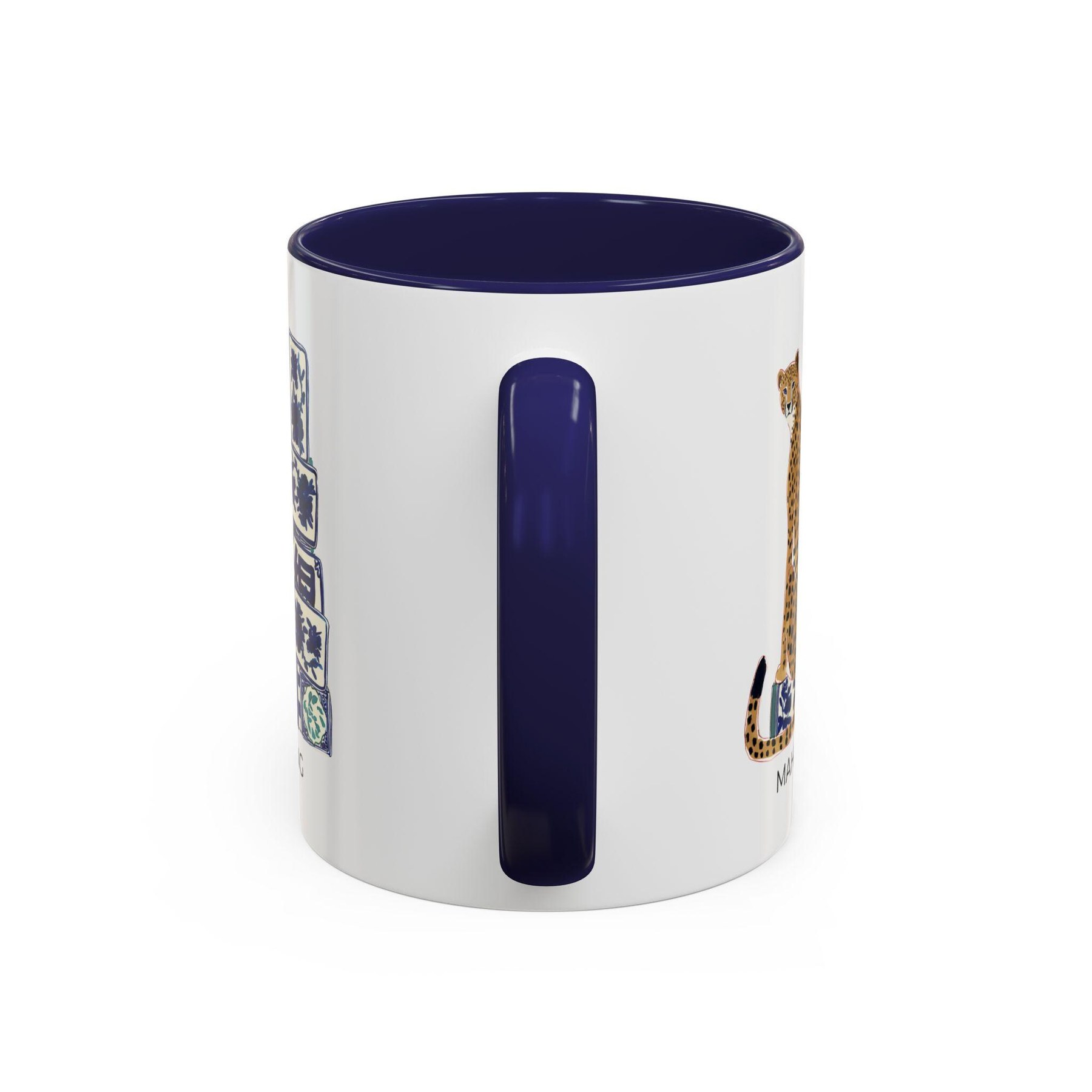 Mahjong Cheetah with Blue and White Tiles Mug, view 6