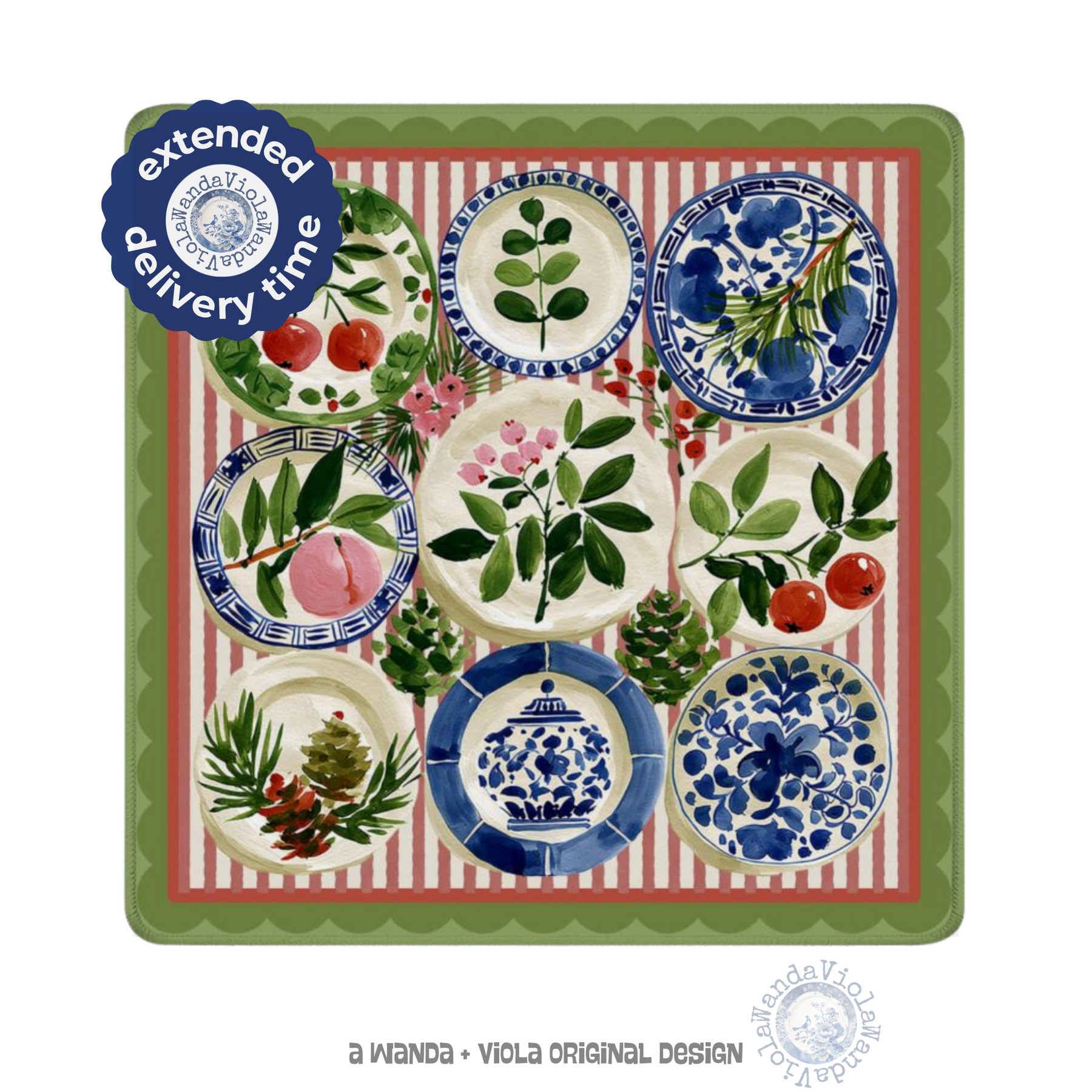 Mahjong Christmas Chinoiserie Plates Game Mat