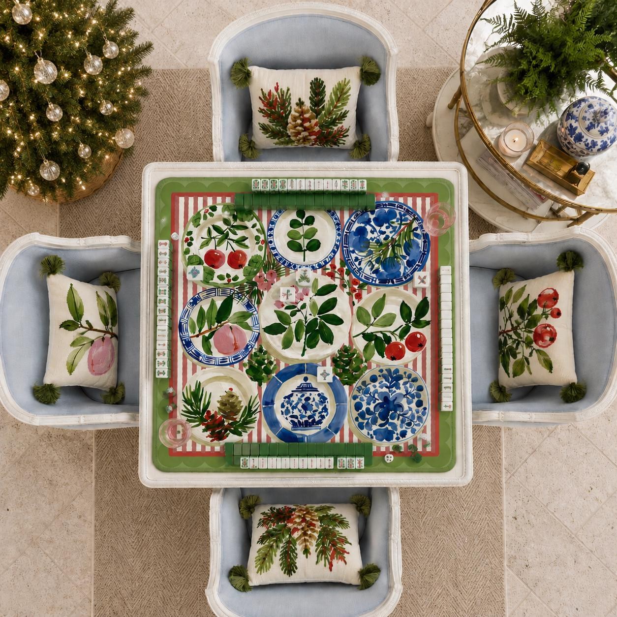 Mahjong Christmas Chinoiserie Plates Game Mat, view 2
