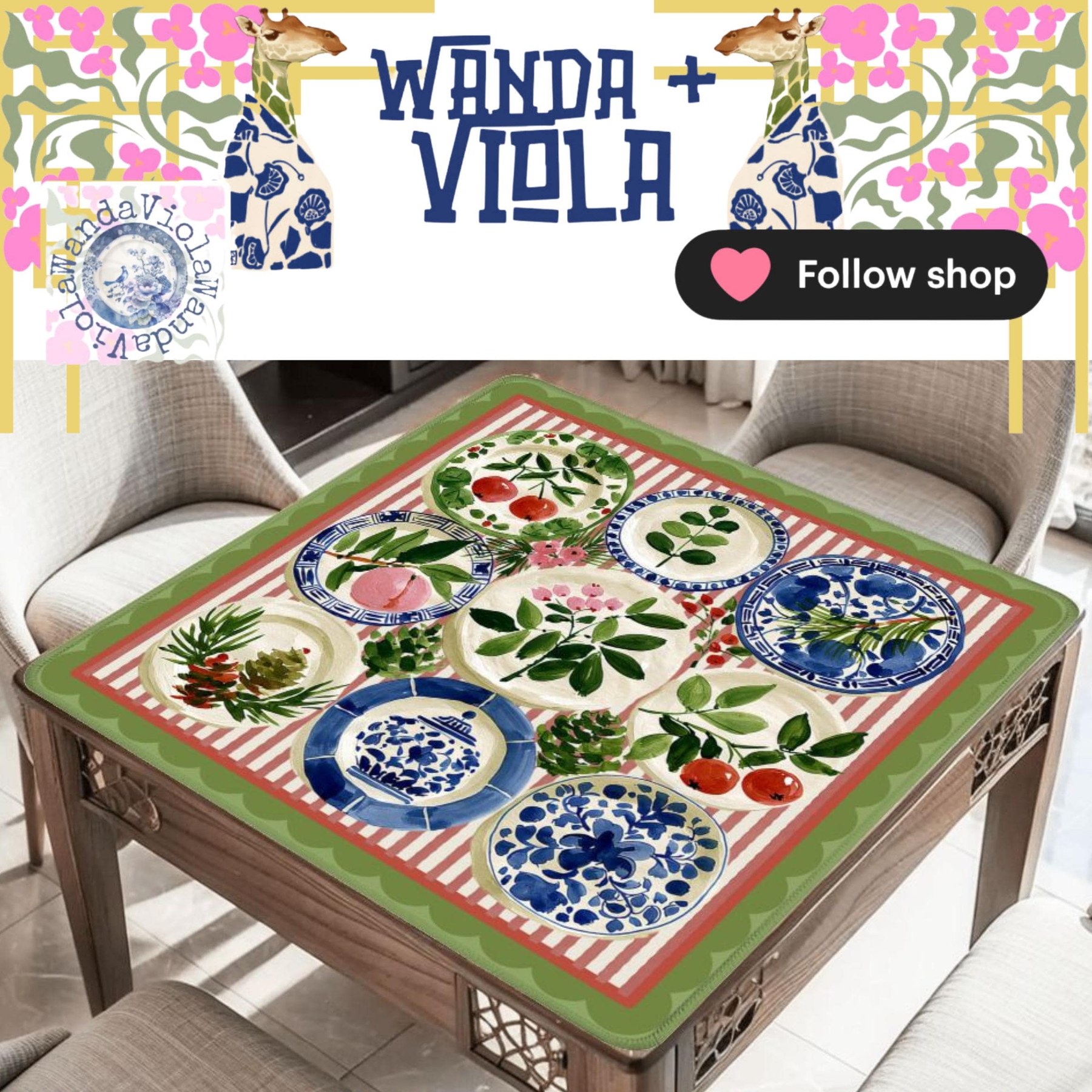 Mahjong Christmas Chinoiserie Plates Game Mat, view 4