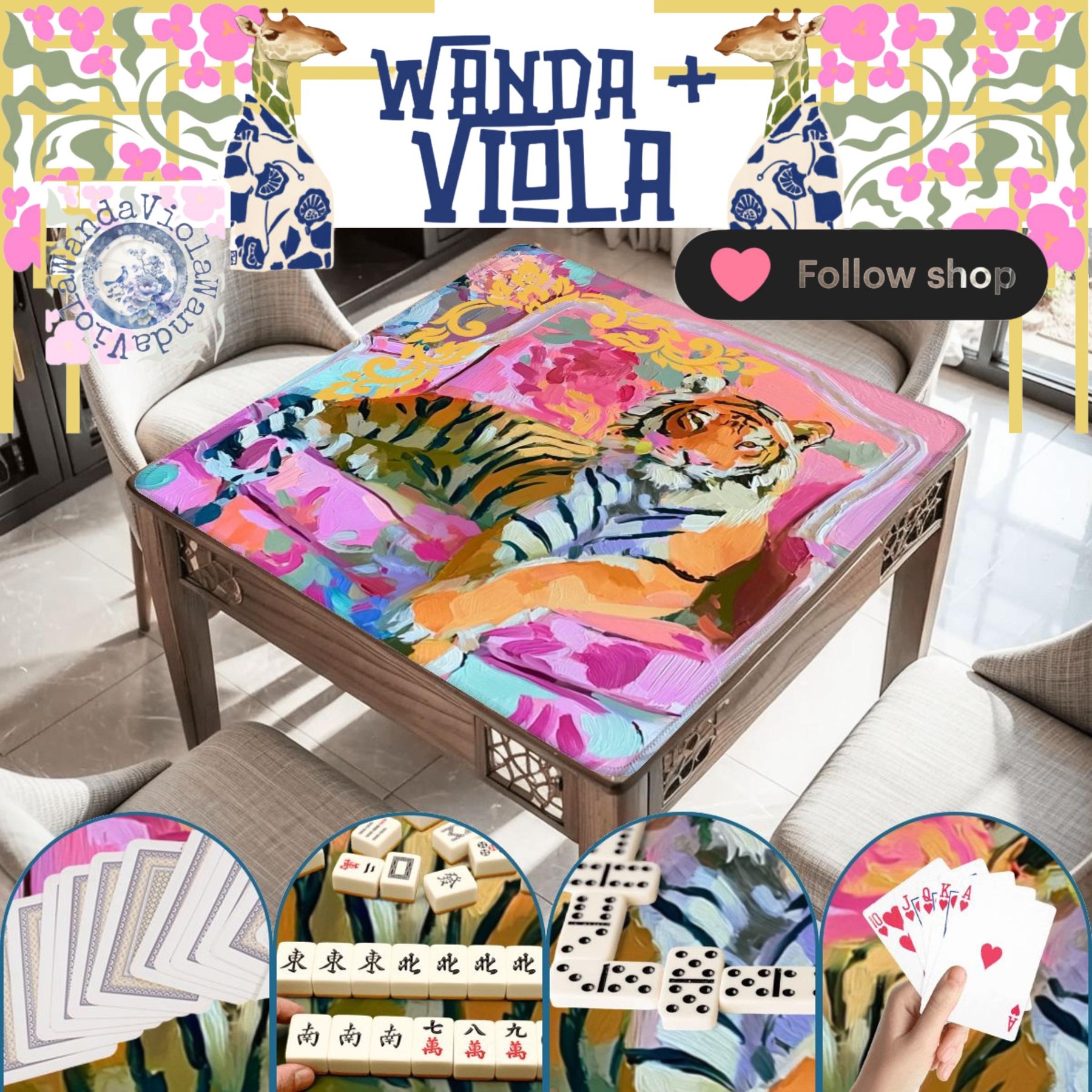 Mahjong Chinoiserie Tiger Game Mat, view 5