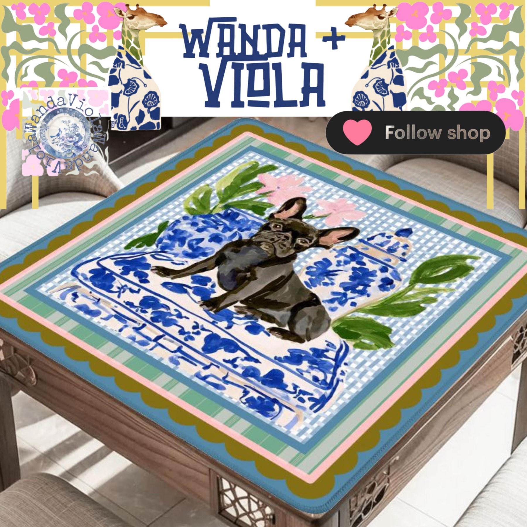 Mahjong Black French Bulldog Game Mat, view 4