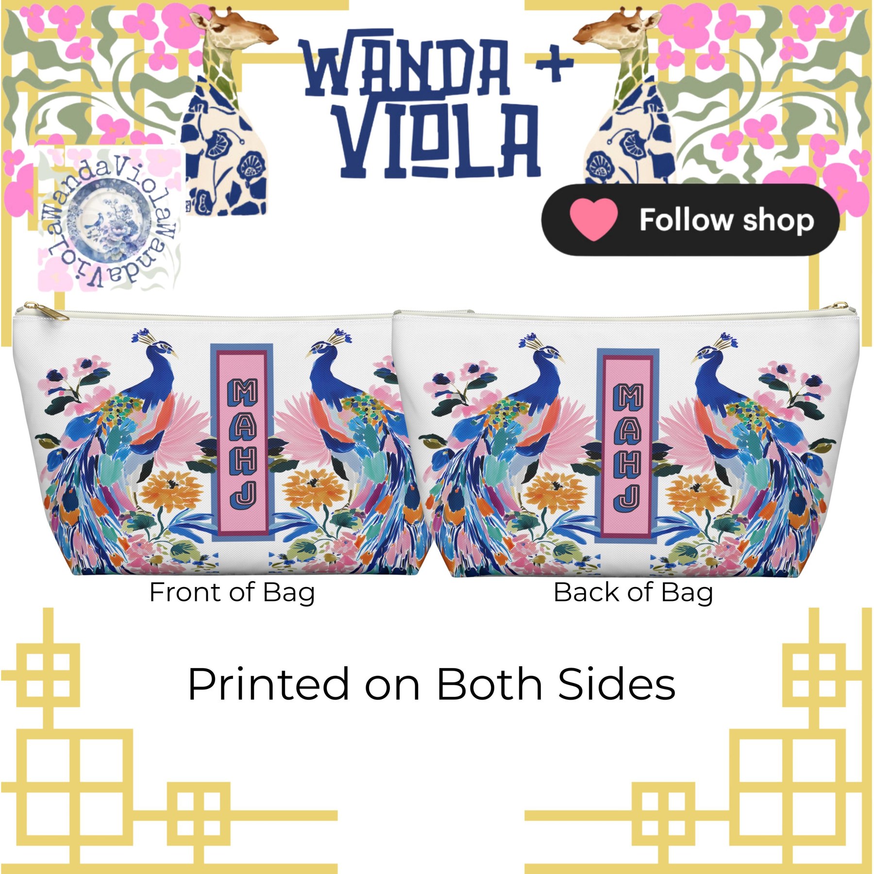 Mahjong Chinoiserie Floral Peacock Tile Bag, view 3