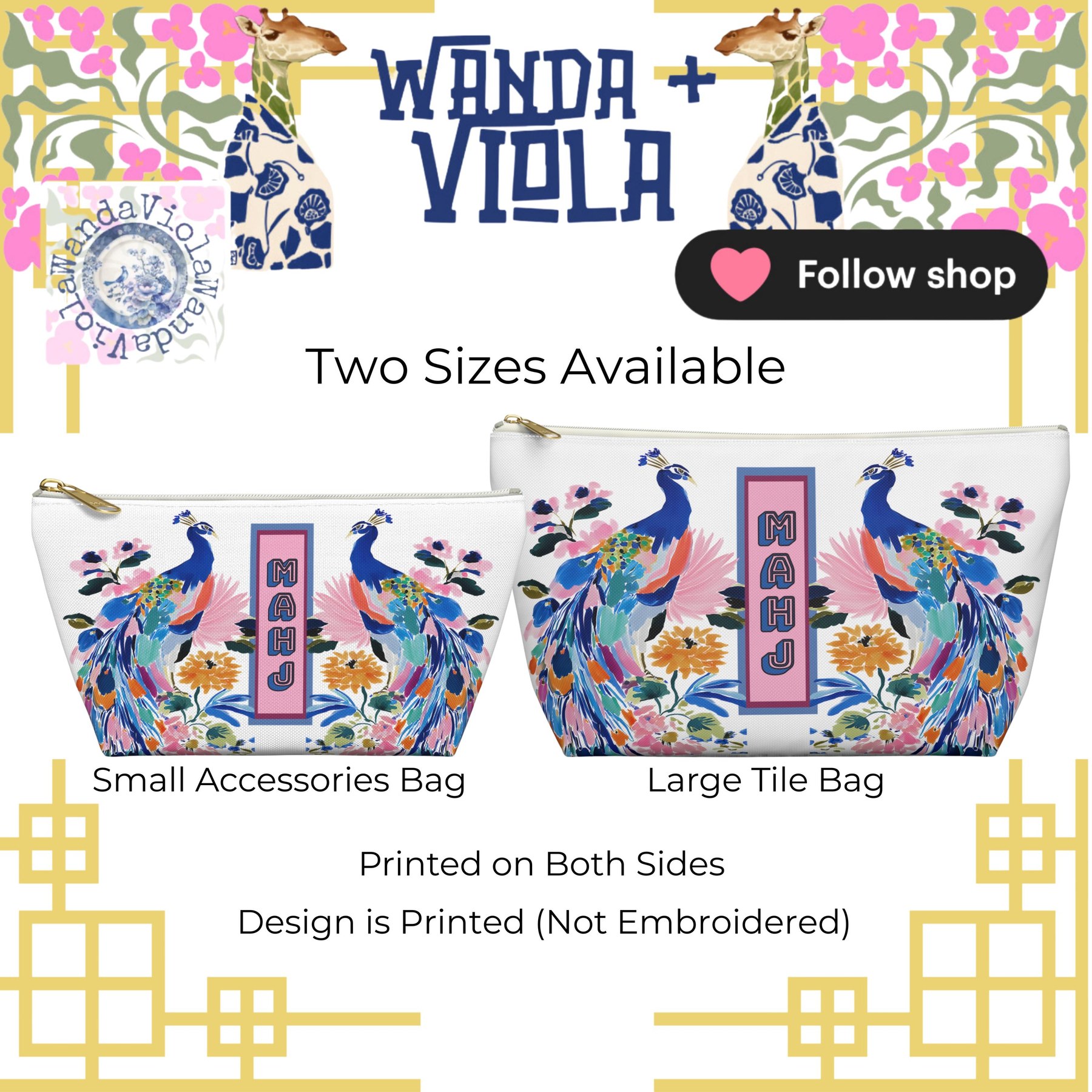 Mahjong Chinoiserie Floral Peacock Tile Bag, view 8