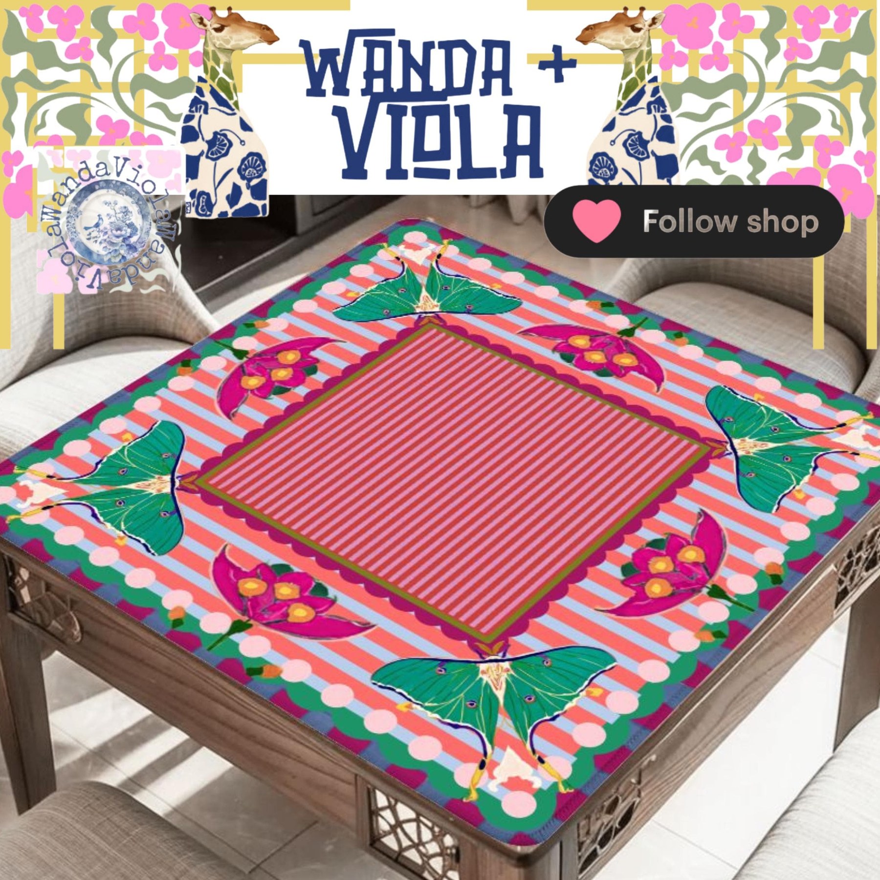 Mahjong Luna Moth Simple Center Game Mat, view 3