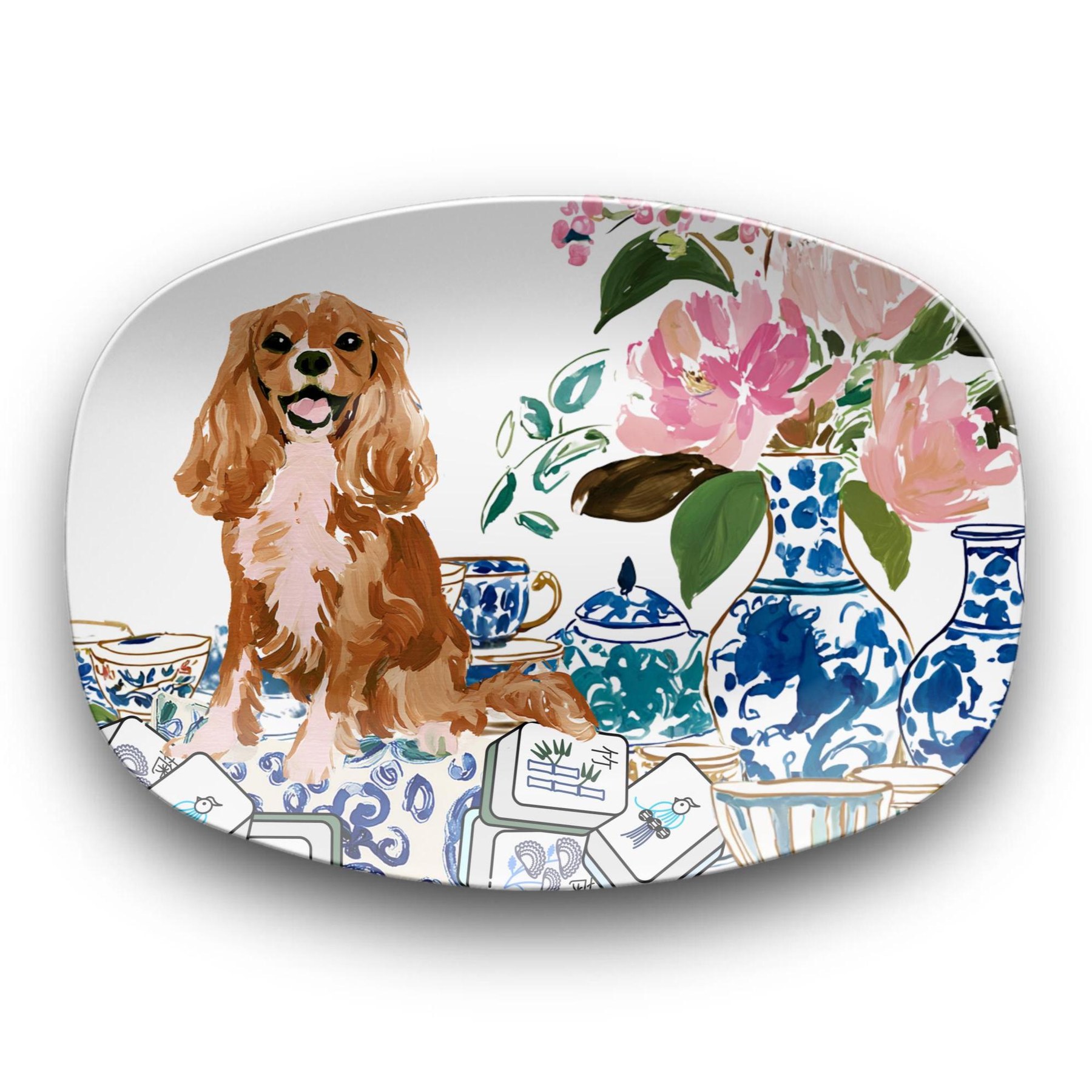 Mahjong Chinoiserie Ruby Cavalier King Charles Spaniel Platter, view 2