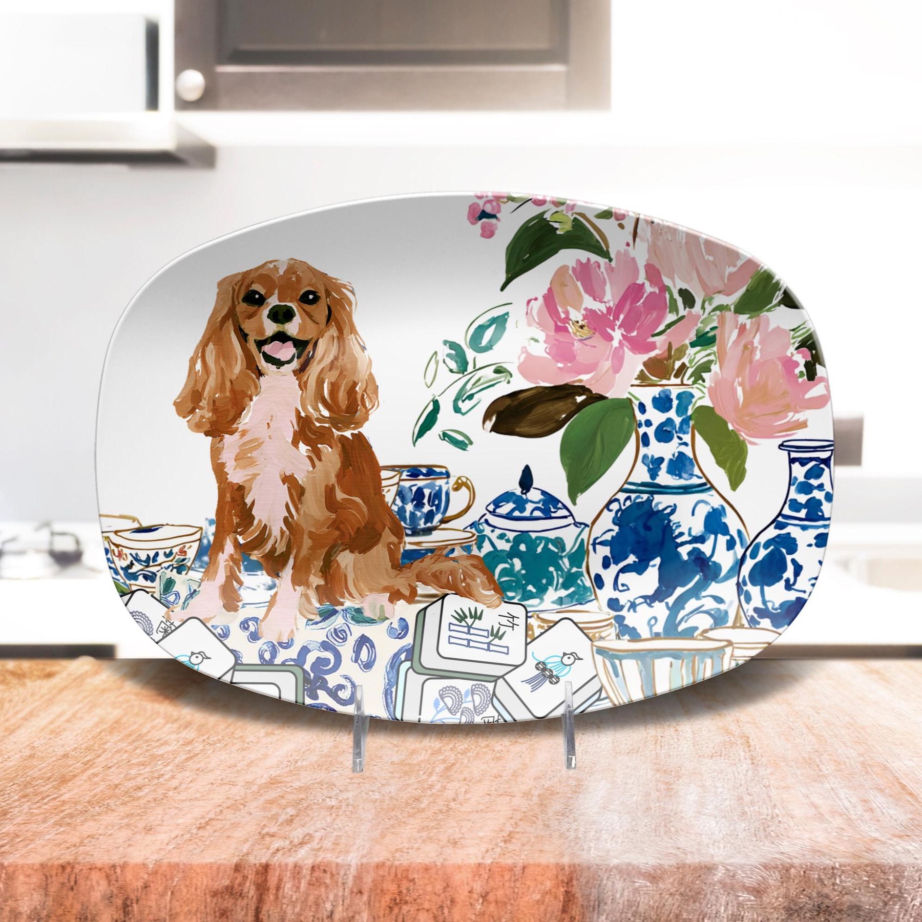 Mahjong Chinoiserie Ruby Cavalier King Charles Spaniel Platter, view 3
