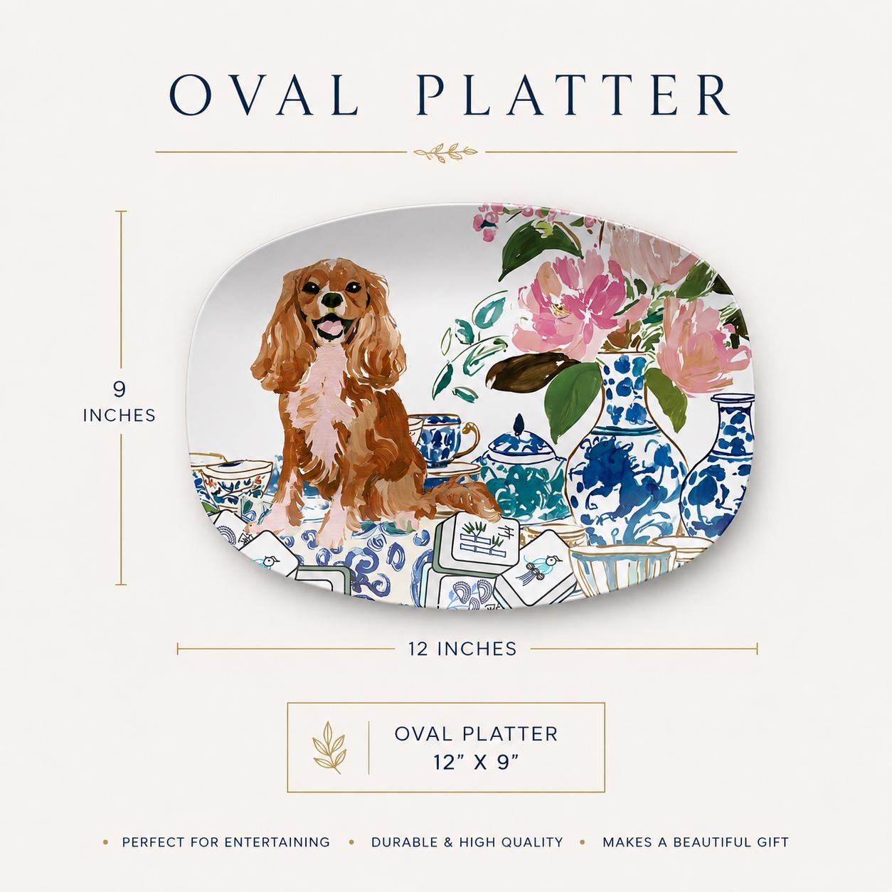 Mahjong Chinoiserie Ruby Cavalier King Charles Spaniel Platter, view 4