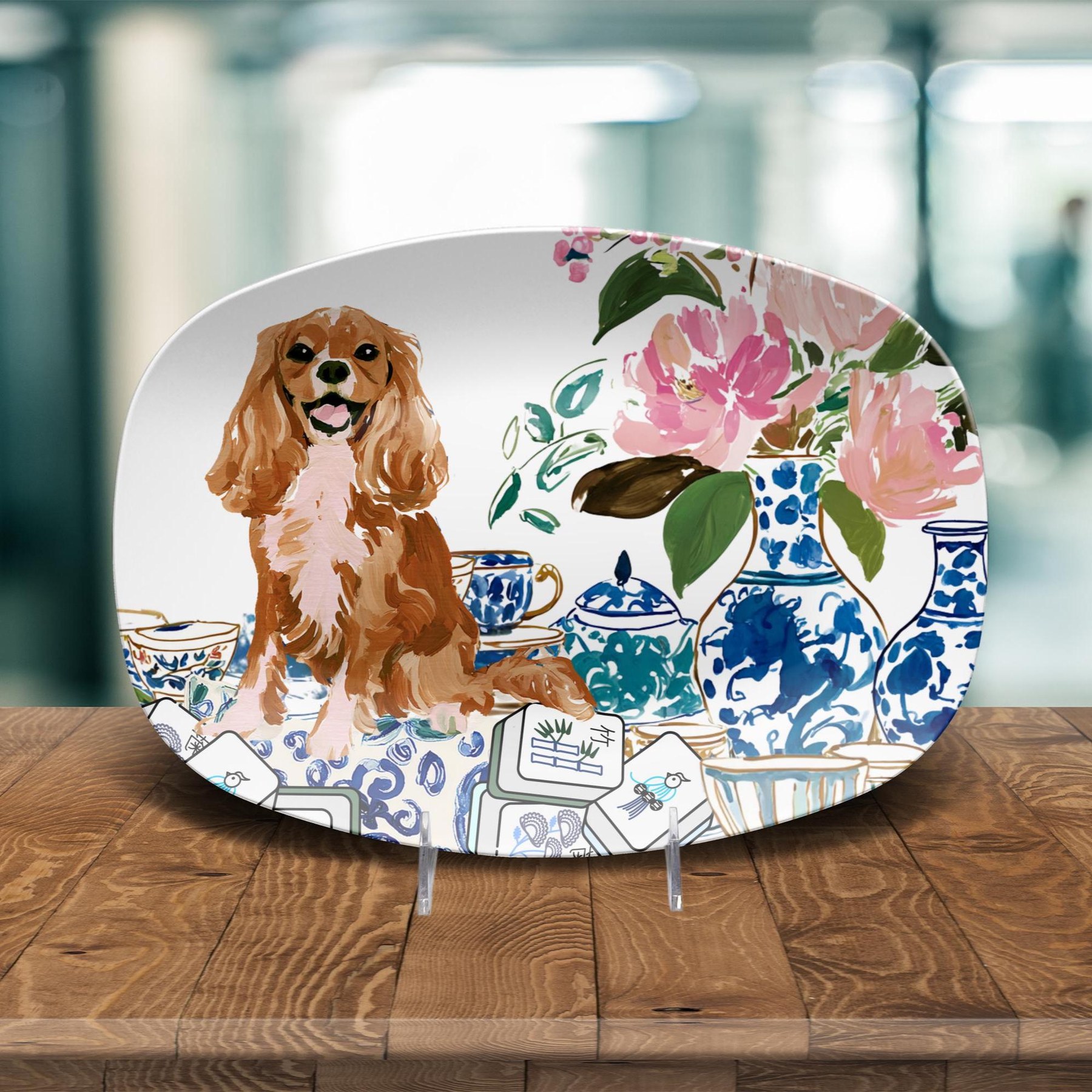 Mahjong Chinoiserie Ruby Cavalier King Charles Spaniel Platter, view 5
