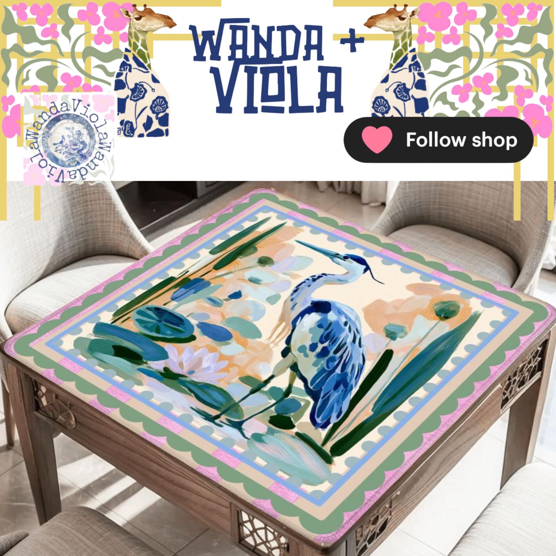 Mahjong Blue Heron Striped Game Mat, view 5