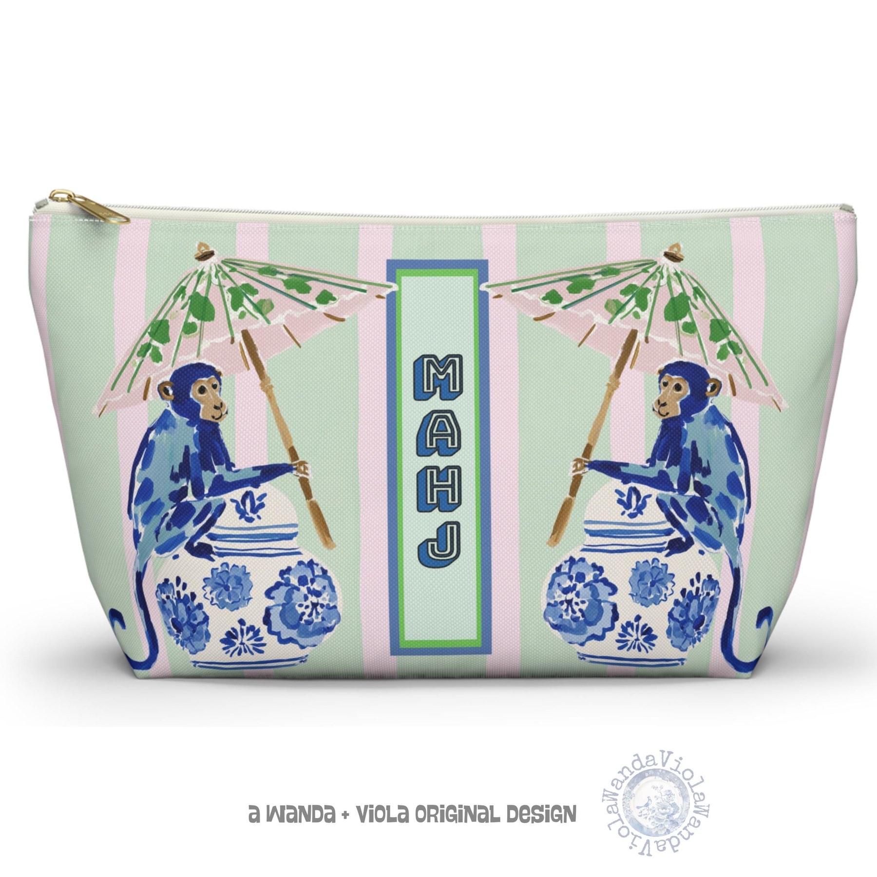 Mahjong Chinoiserie Blue Monkey Tile Bag