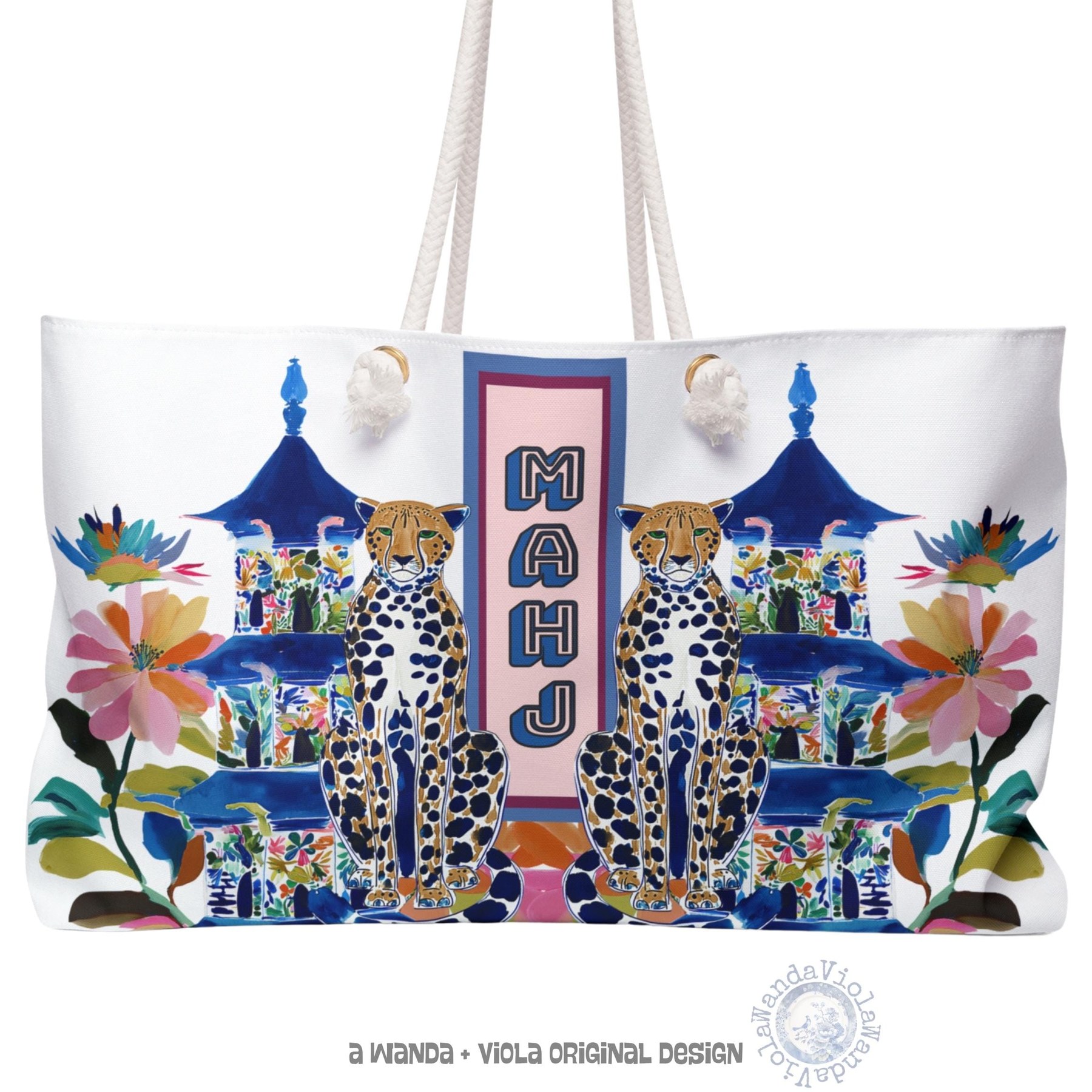 Mahjong Chinoiserie Cheetah w/ Pagoda Tote Bag