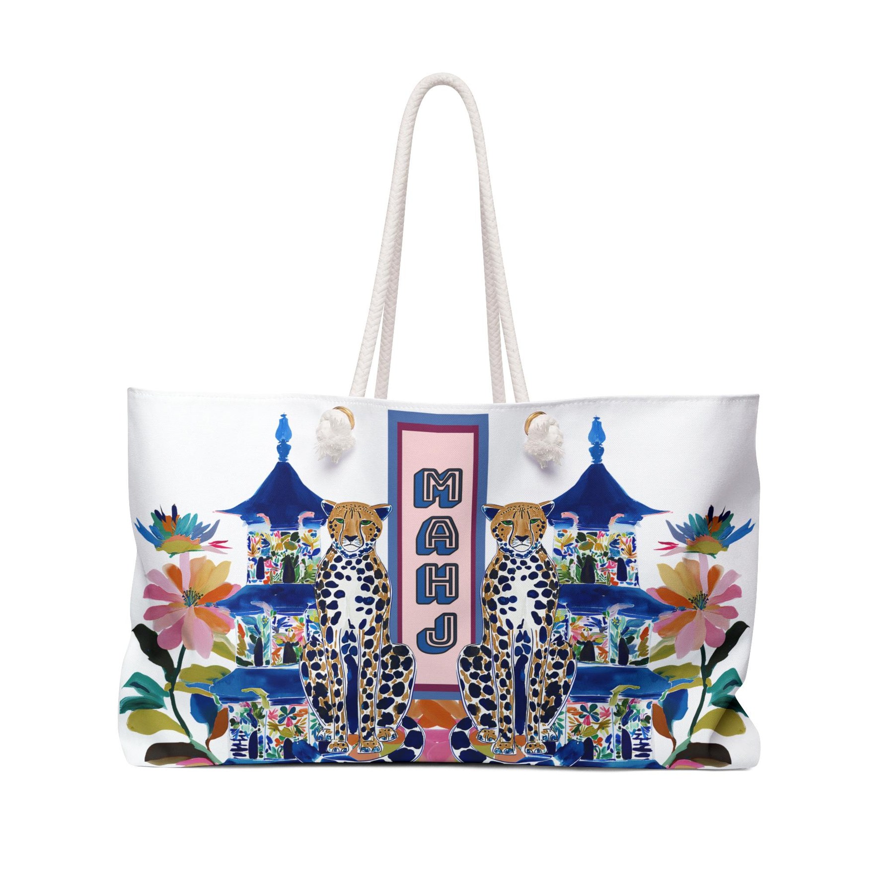 Mahjong Chinoiserie Cheetah w/ Pagoda Tote Bag, view 2