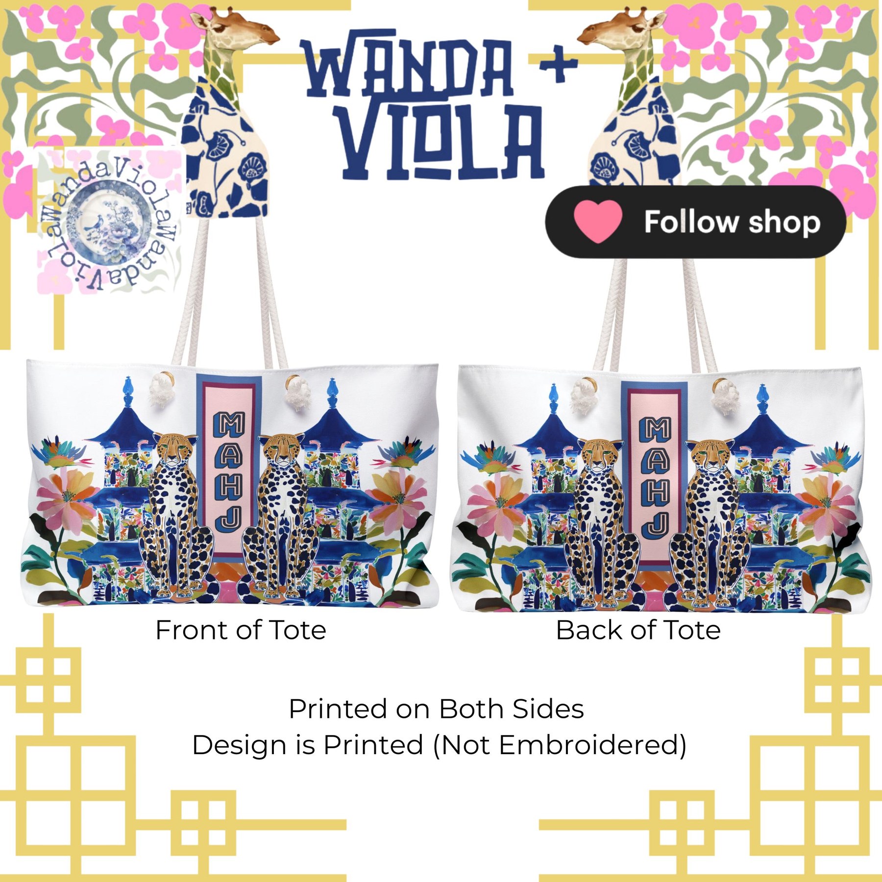 Mahjong Chinoiserie Cheetah w/ Pagoda Tote Bag, view 3