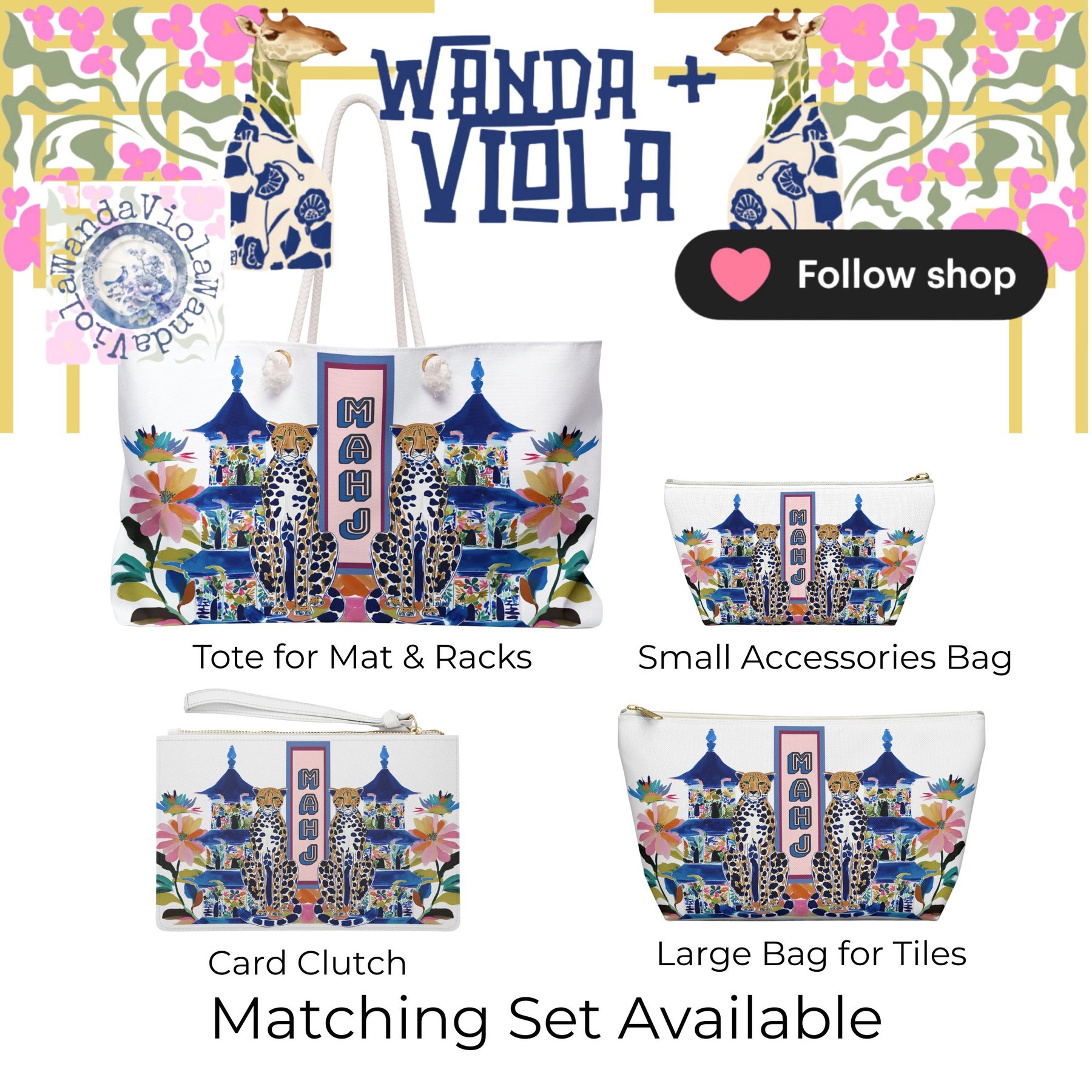 Mahjong Chinoiserie Cheetah w/ Pagoda Tote Bag, view 9