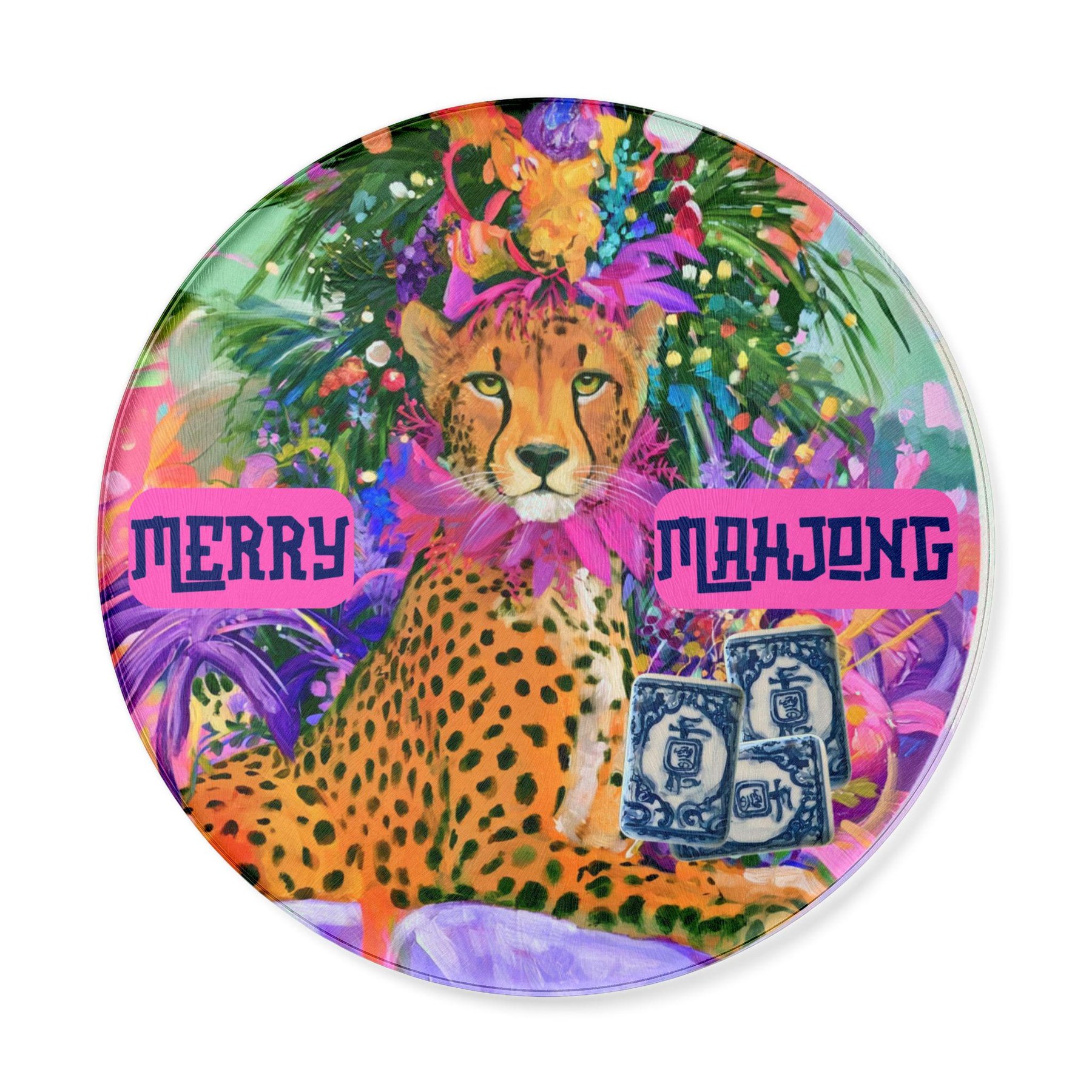 Mahjong Cheetah Glass Cutting Board, view 2