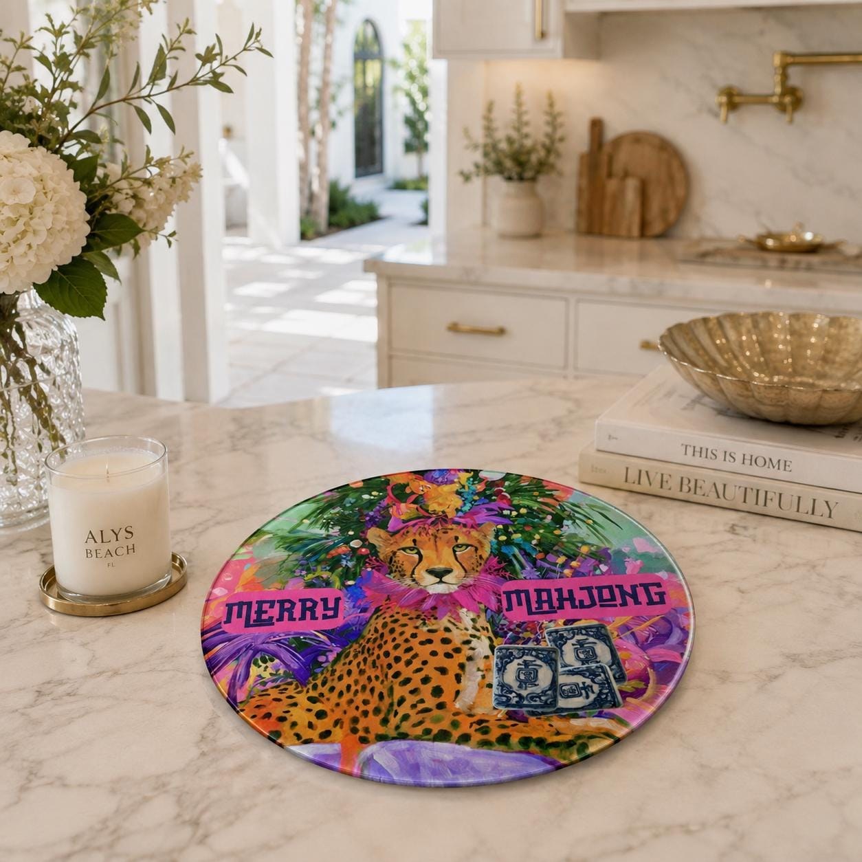 Mahjong Cheetah Glass Cutting Board, view 4