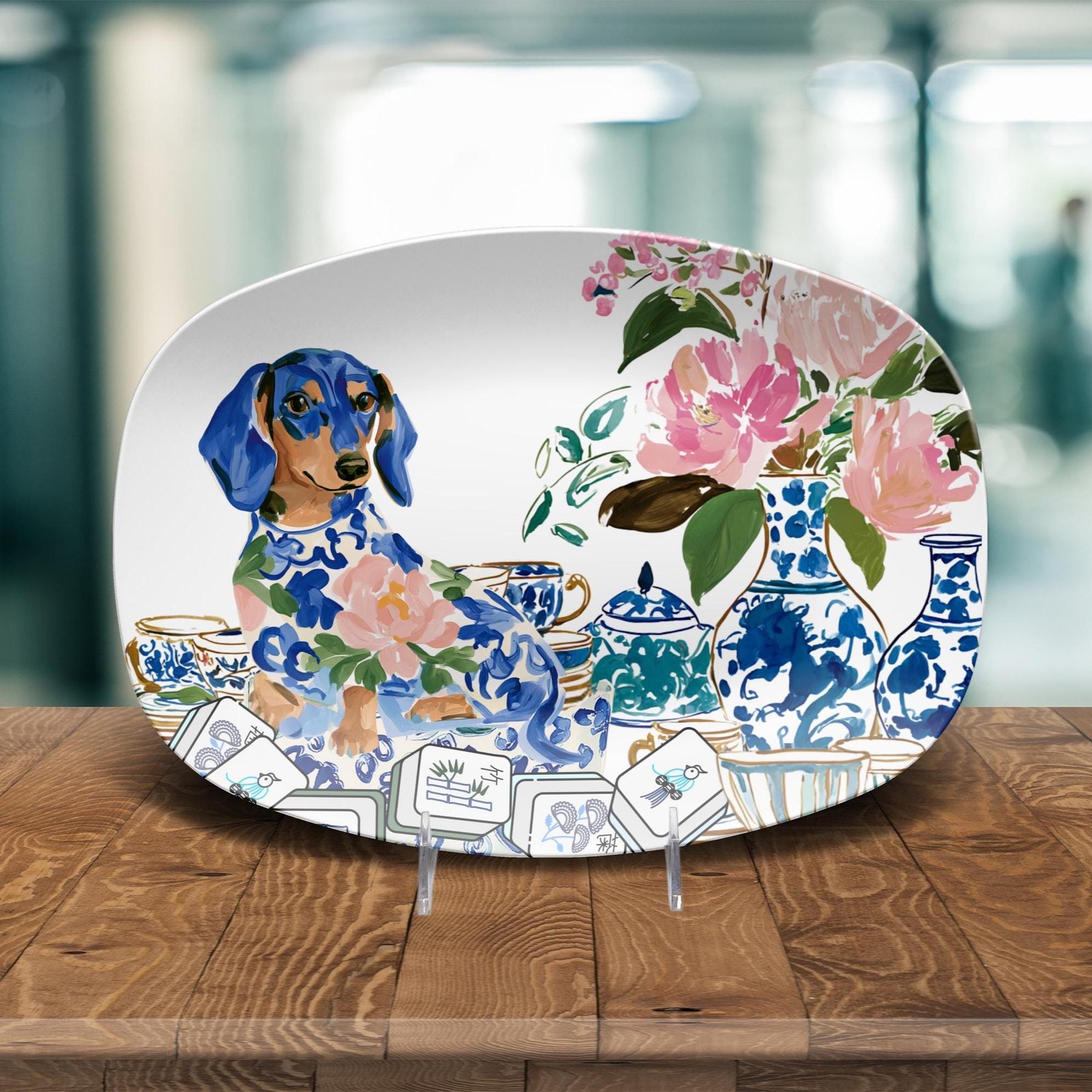 Mahjong Chinoiserie Dachshund Platter, view 2