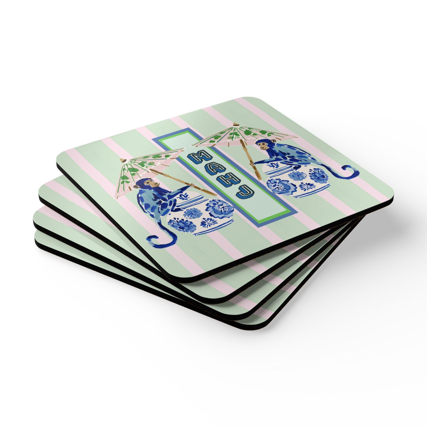 Mahjong Chinoiserie Blue Monkeys Coasters, view 2