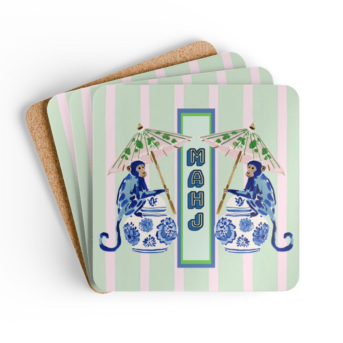 Mahjong Chinoiserie Blue Monkeys Coasters, view 3