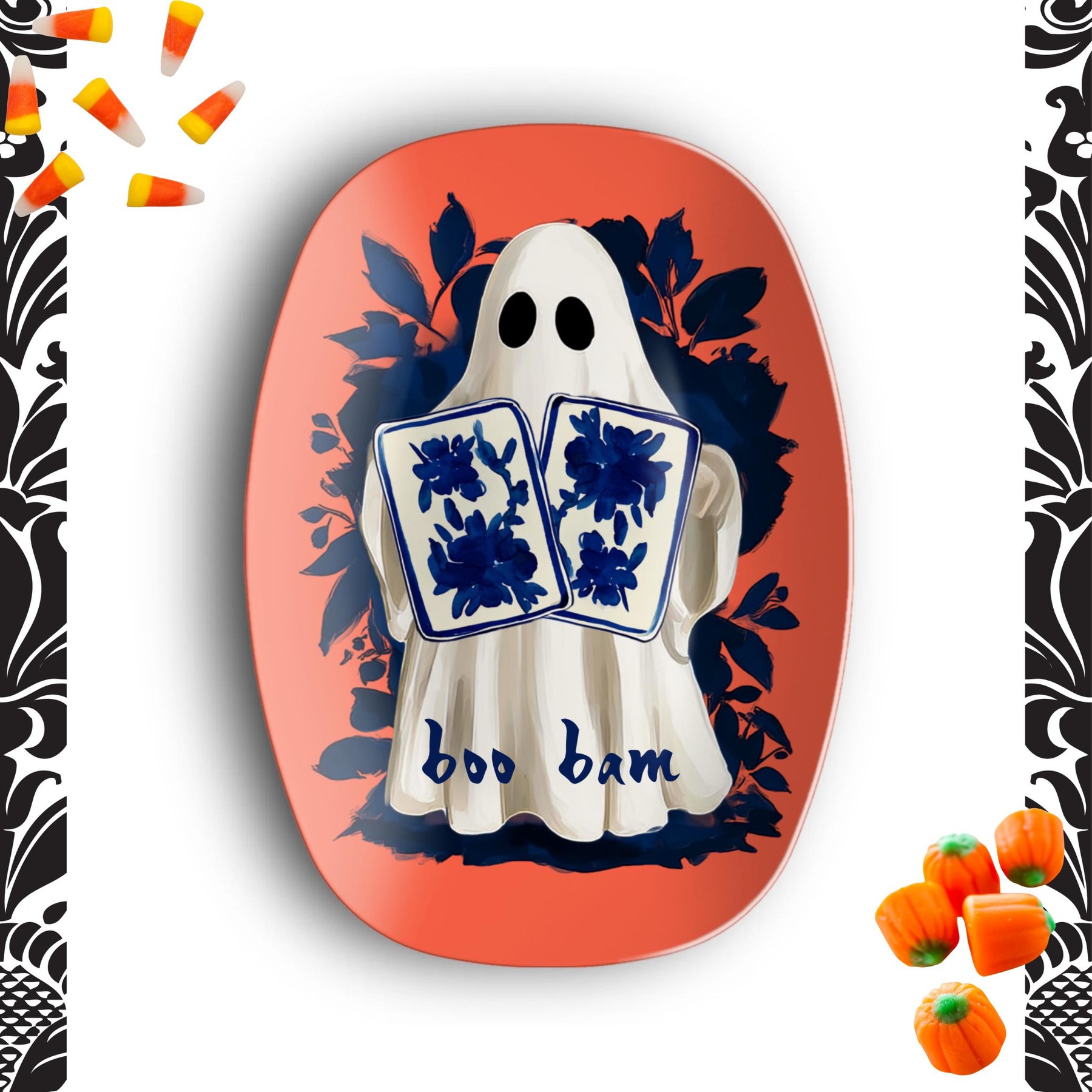 Halloween Chinoiserie Ghost "Boo Bam" Platter, view 3