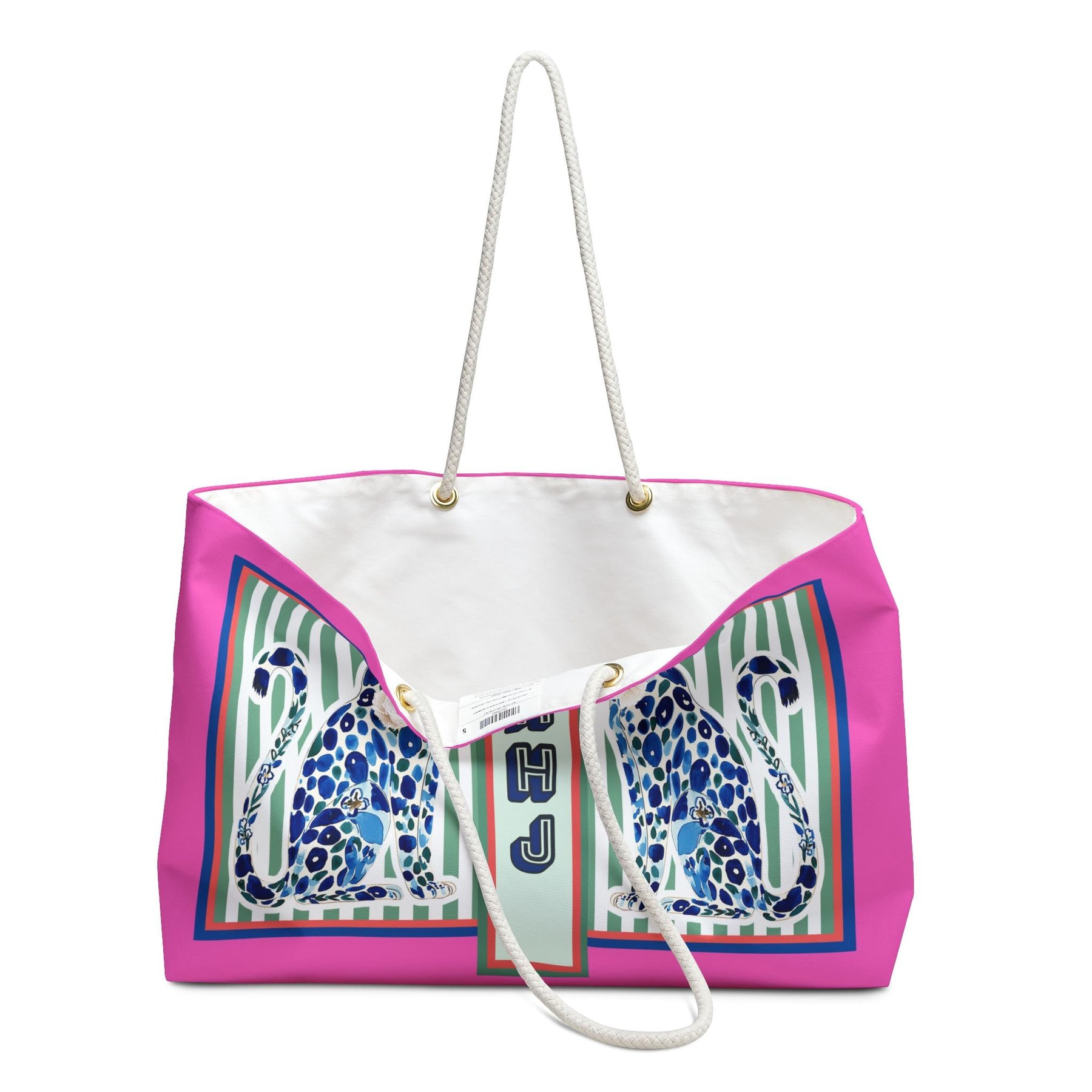 Mahjong Tote Bag with Blue Chinoiserie Cheetah, view 4