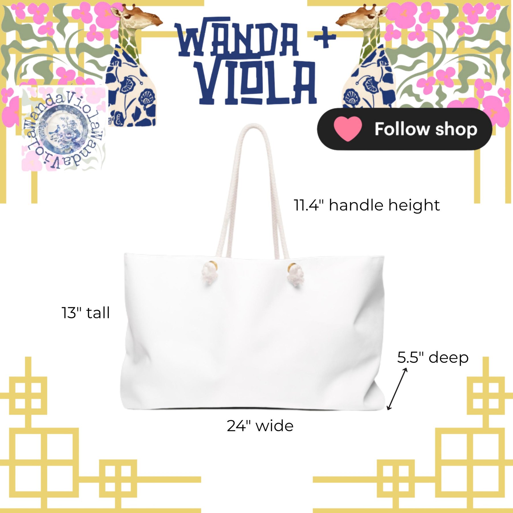 Mahjong Tote Bag with Blue Chinoiserie Cheetah, view 8