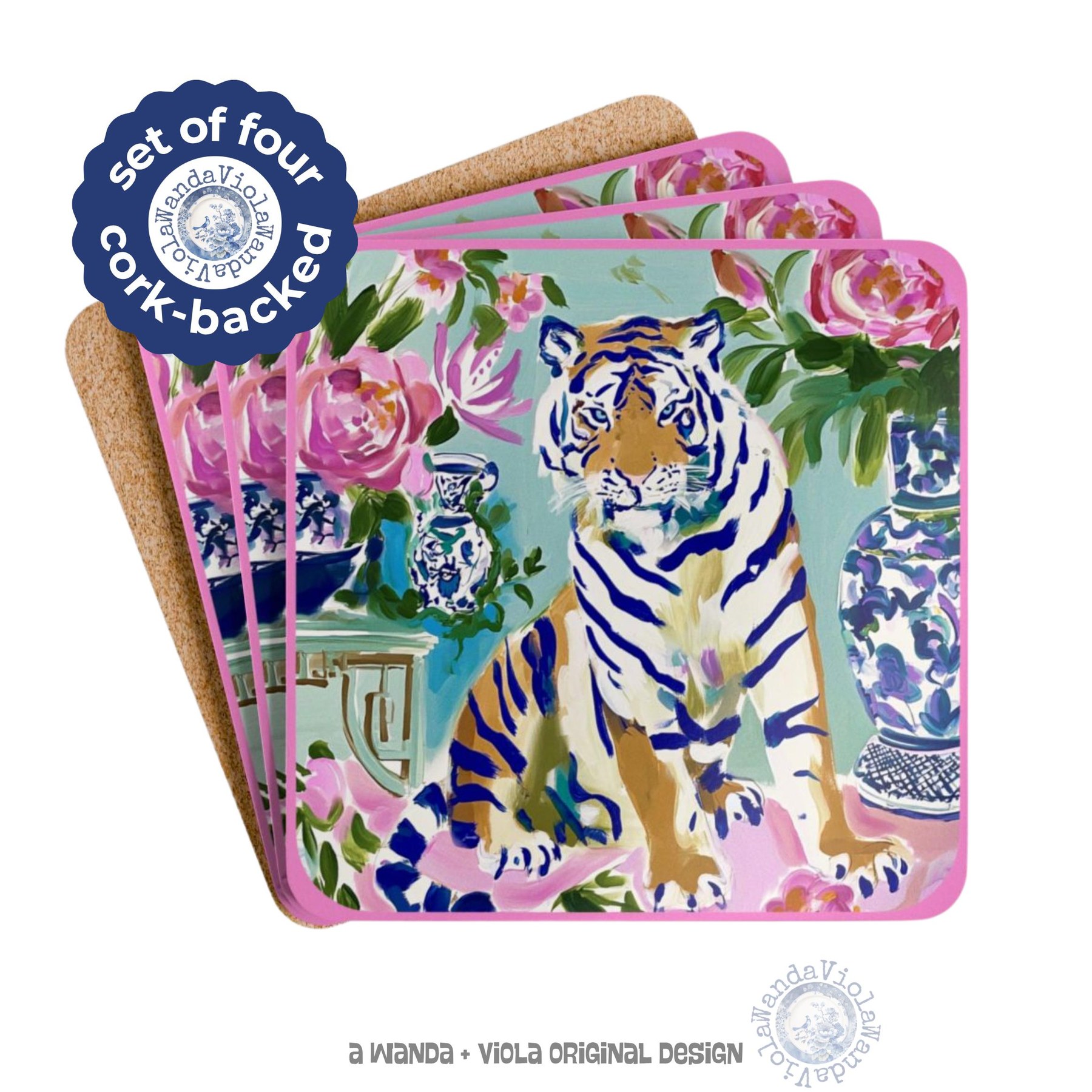 Mahjong Chinoiserie Tiger Coaster Set of Four