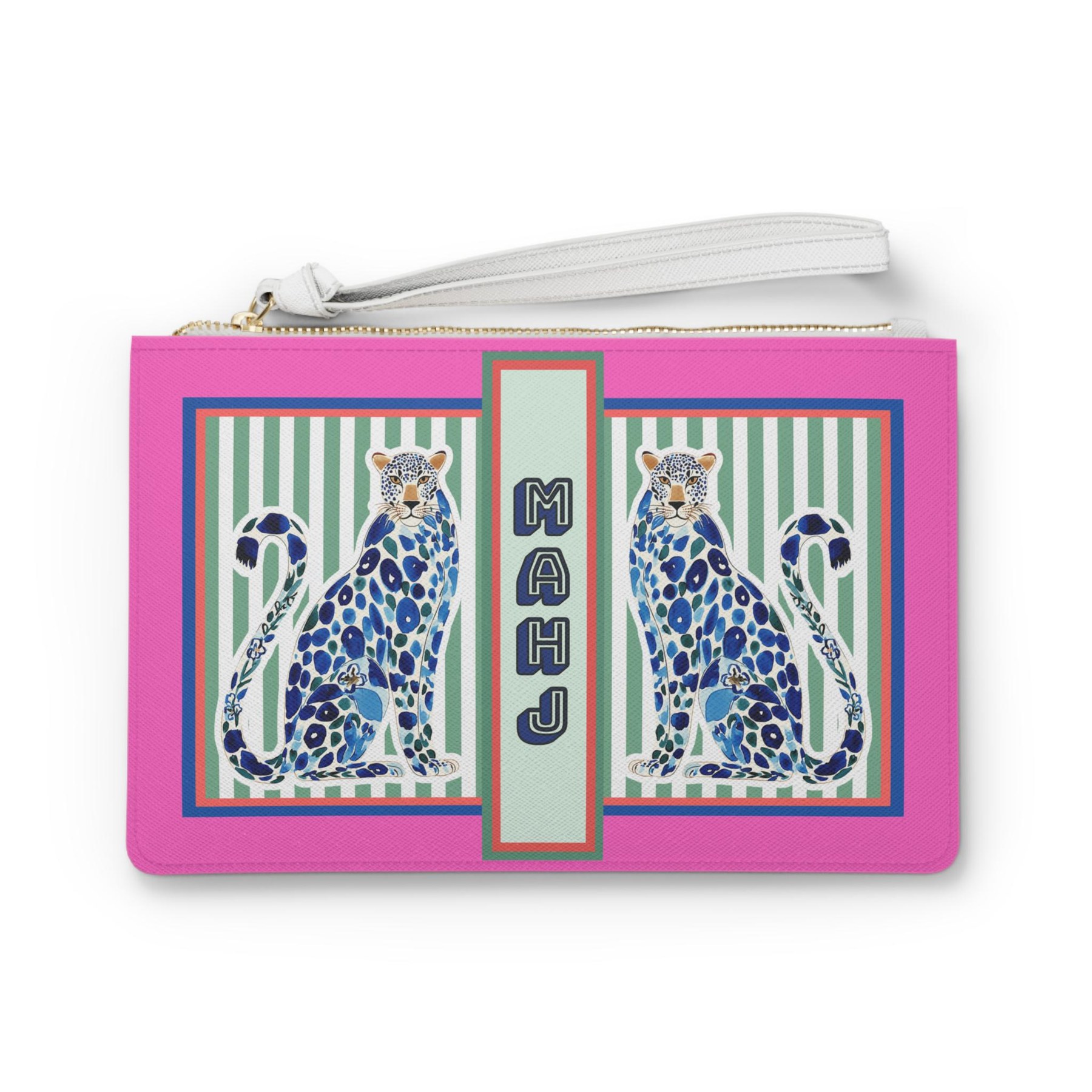 Mahjong Card Clutch with Blue Chinoiserie Cheetah, view 2
