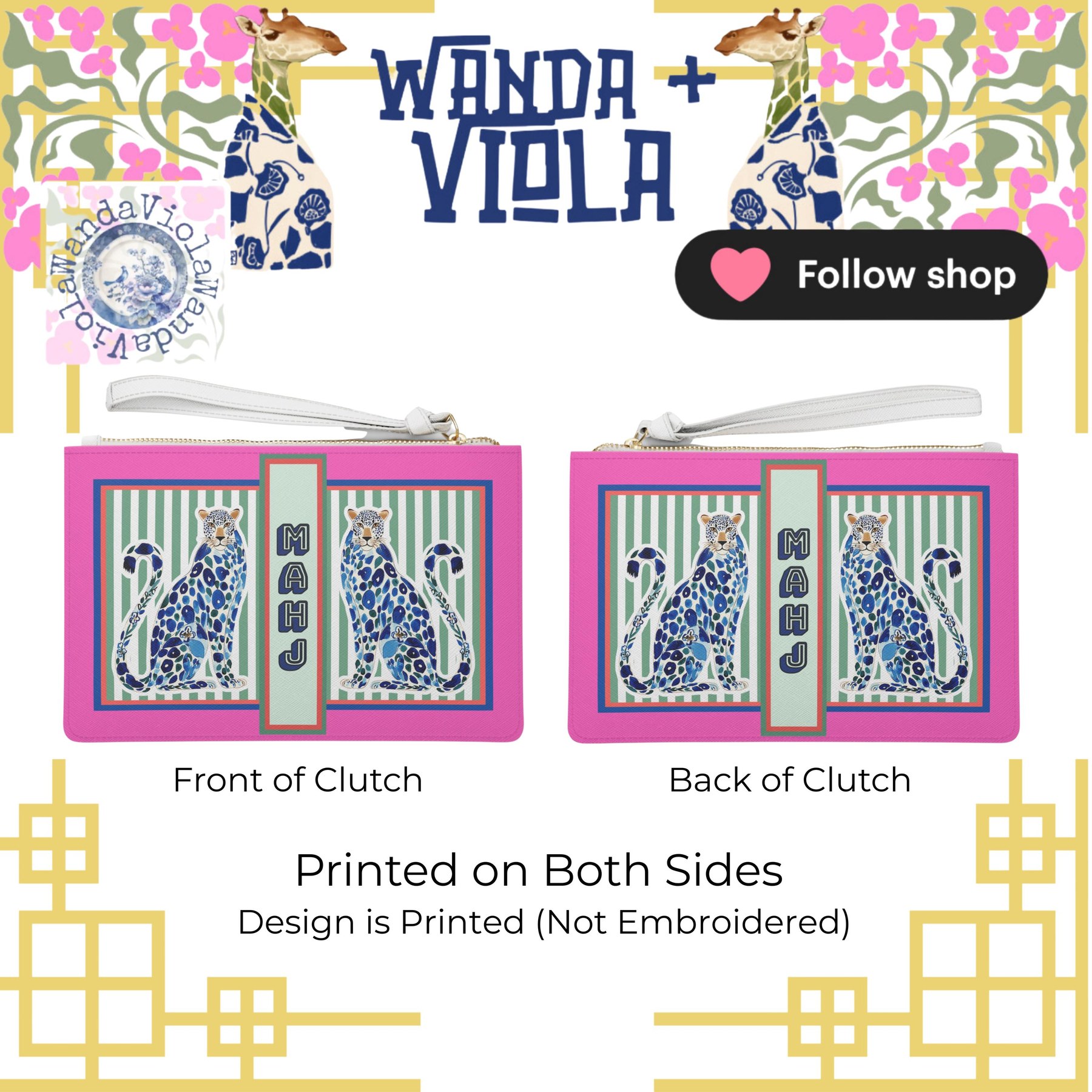 Mahjong Card Clutch with Blue Chinoiserie Cheetah, view 3