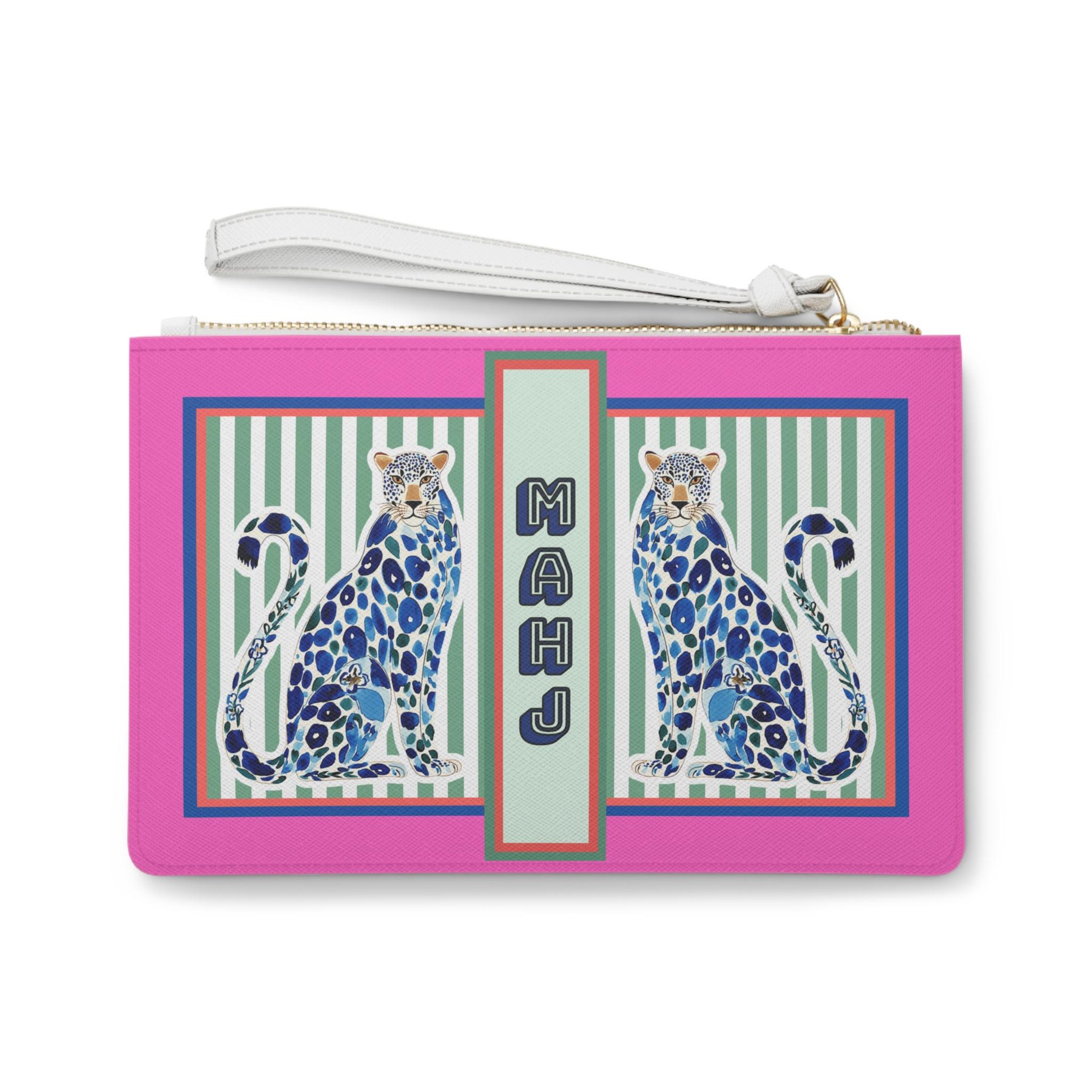 Mahjong Card Clutch with Blue Chinoiserie Cheetah, view 4