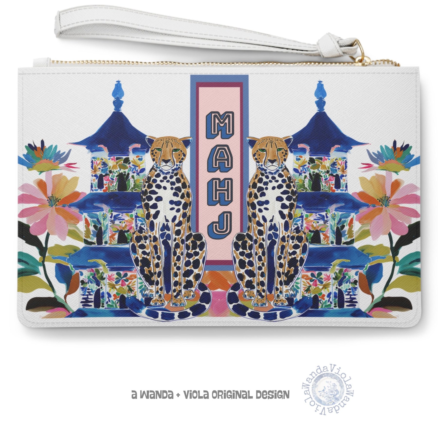 Mahjong Chinoiserie Cheetah w/ Pagoda Card Clutch