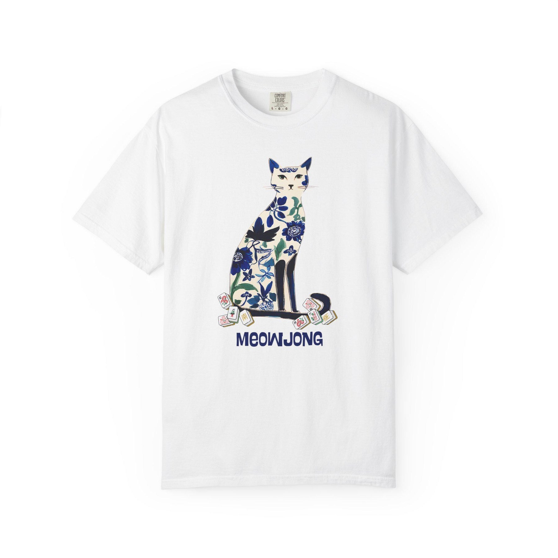 Mahjong "MeowJong" Chinoiserie Cat Comfort Colorsโข T-Shirt, view 4