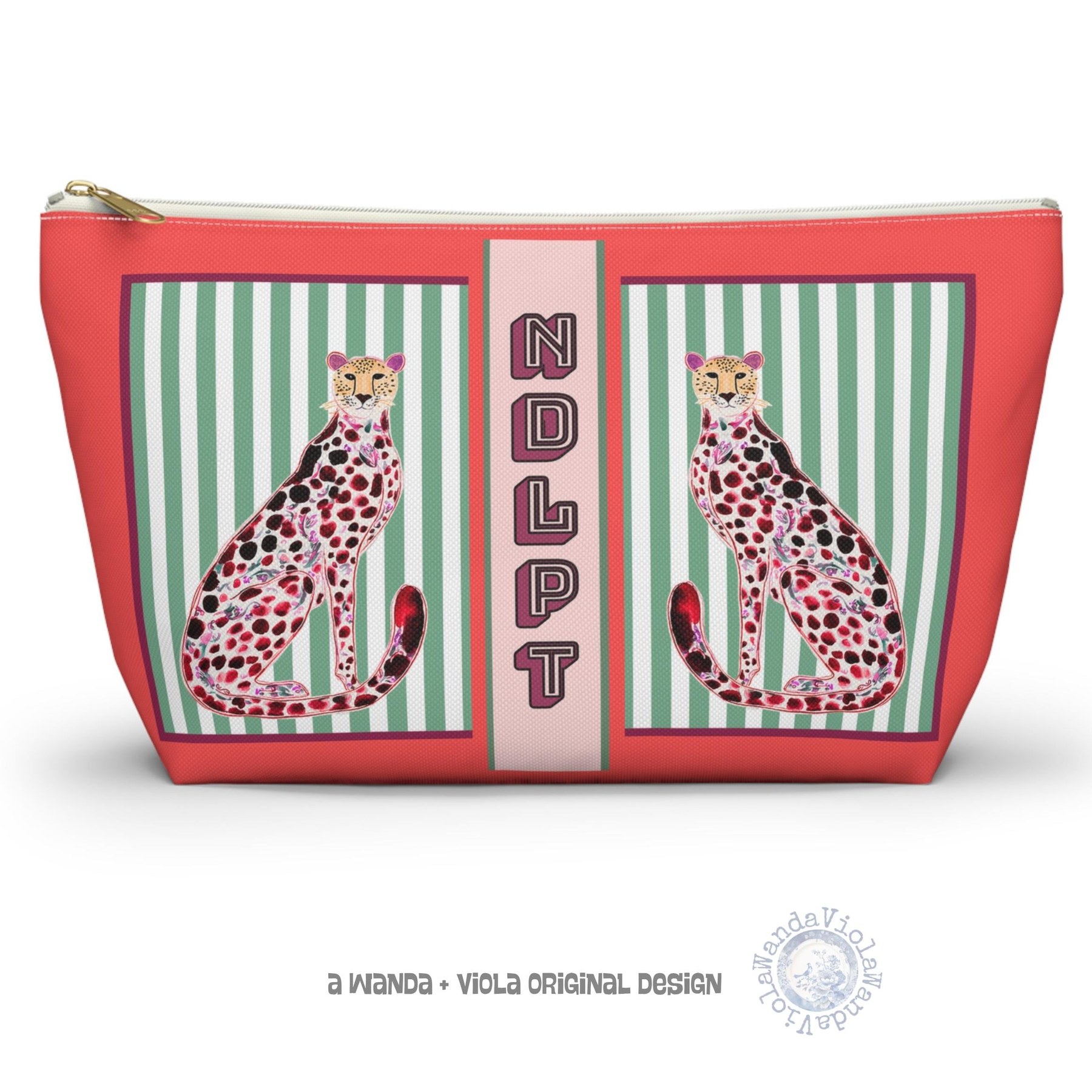 Needlepoint Project Bag NDLPT, Chinoiserie Cheetah Pouch, Preppy Leopard Stitcher Gift, Monogram Style Bag Small Project Bag for Needlepoint