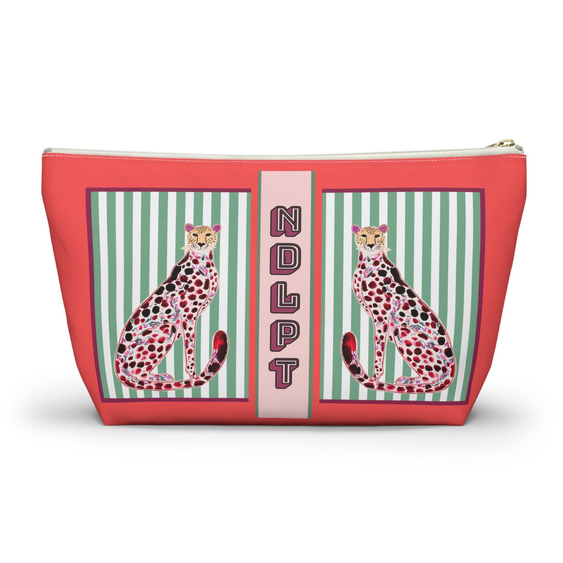 Needlepoint Project Bag NDLPT, Chinoiserie Cheetah Pouch, Preppy Leopard Stitcher Gift, Monogram Style Bag Small Project Bag for Needlepoint, view 10