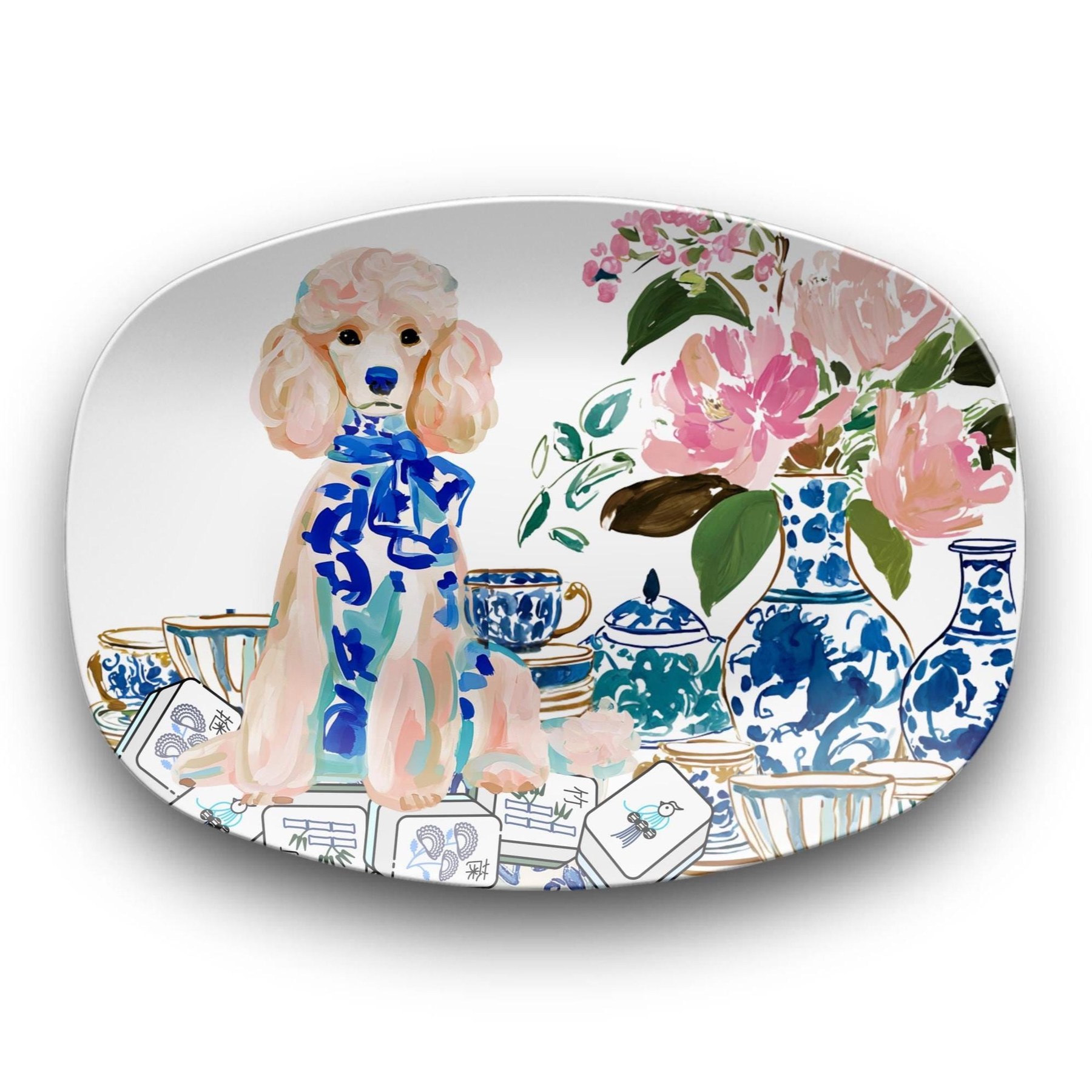 Mahjong Chinoiserie White Poodle Platter, view 2