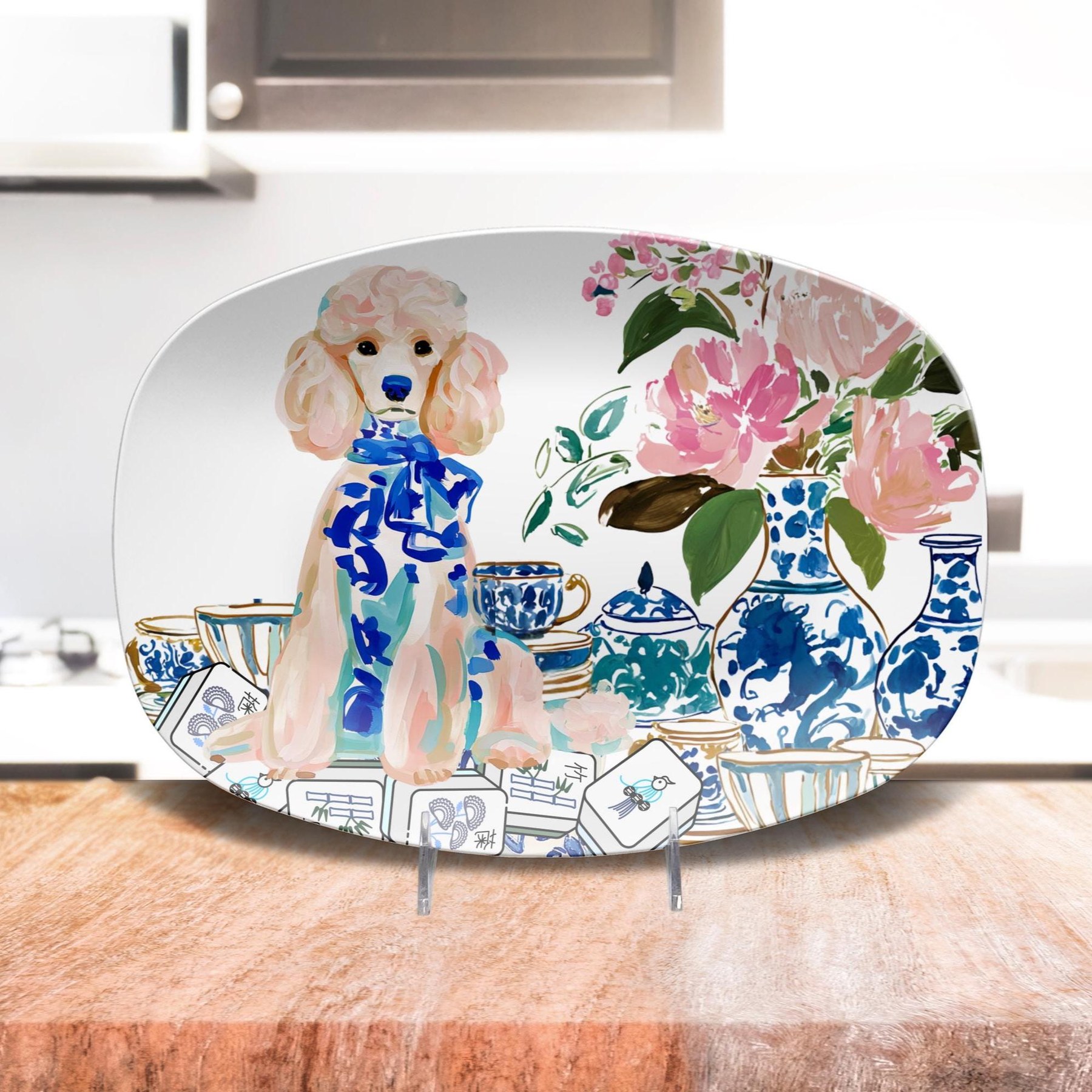 Mahjong Chinoiserie White Poodle Platter, view 3
