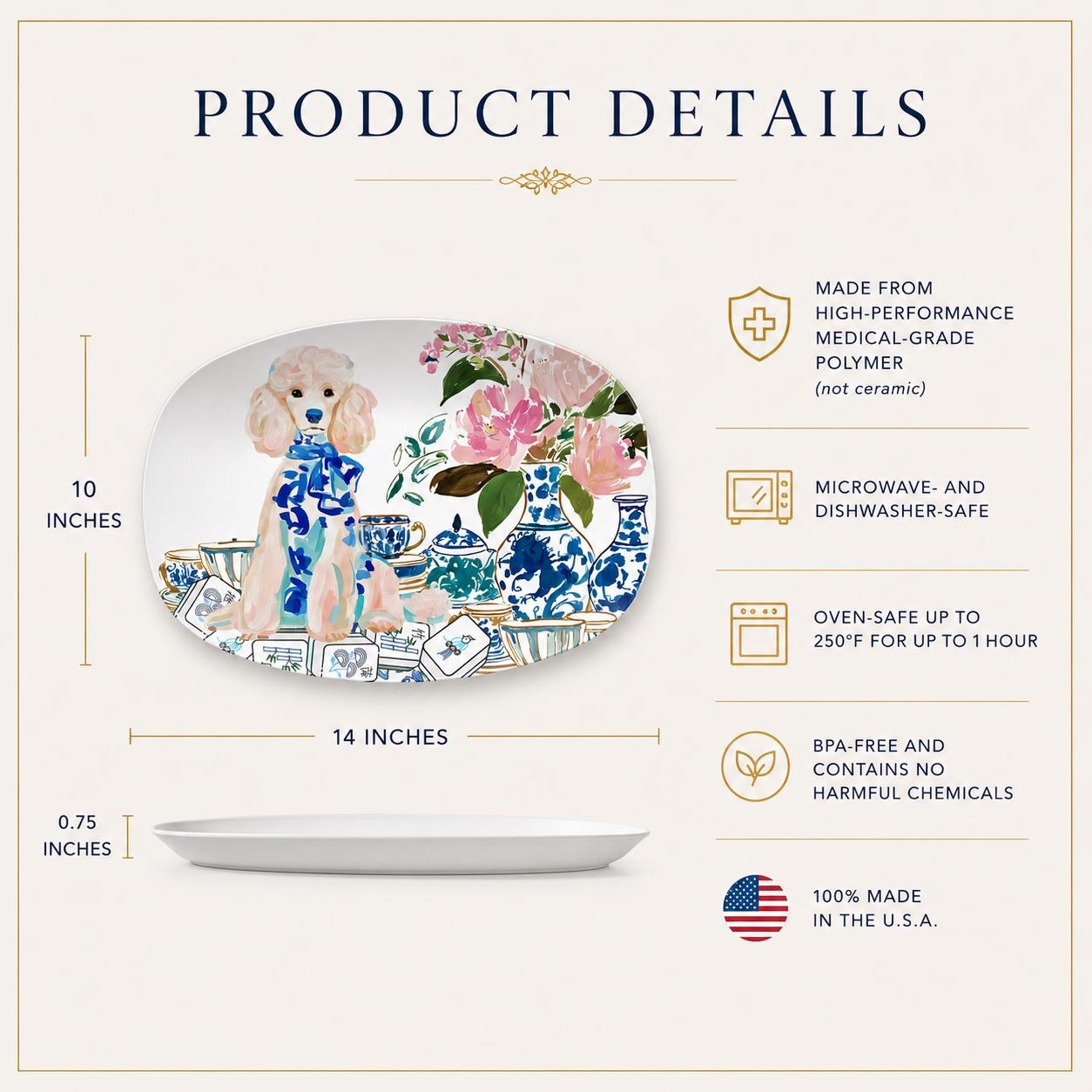 Mahjong Chinoiserie White Poodle Platter, view 4
