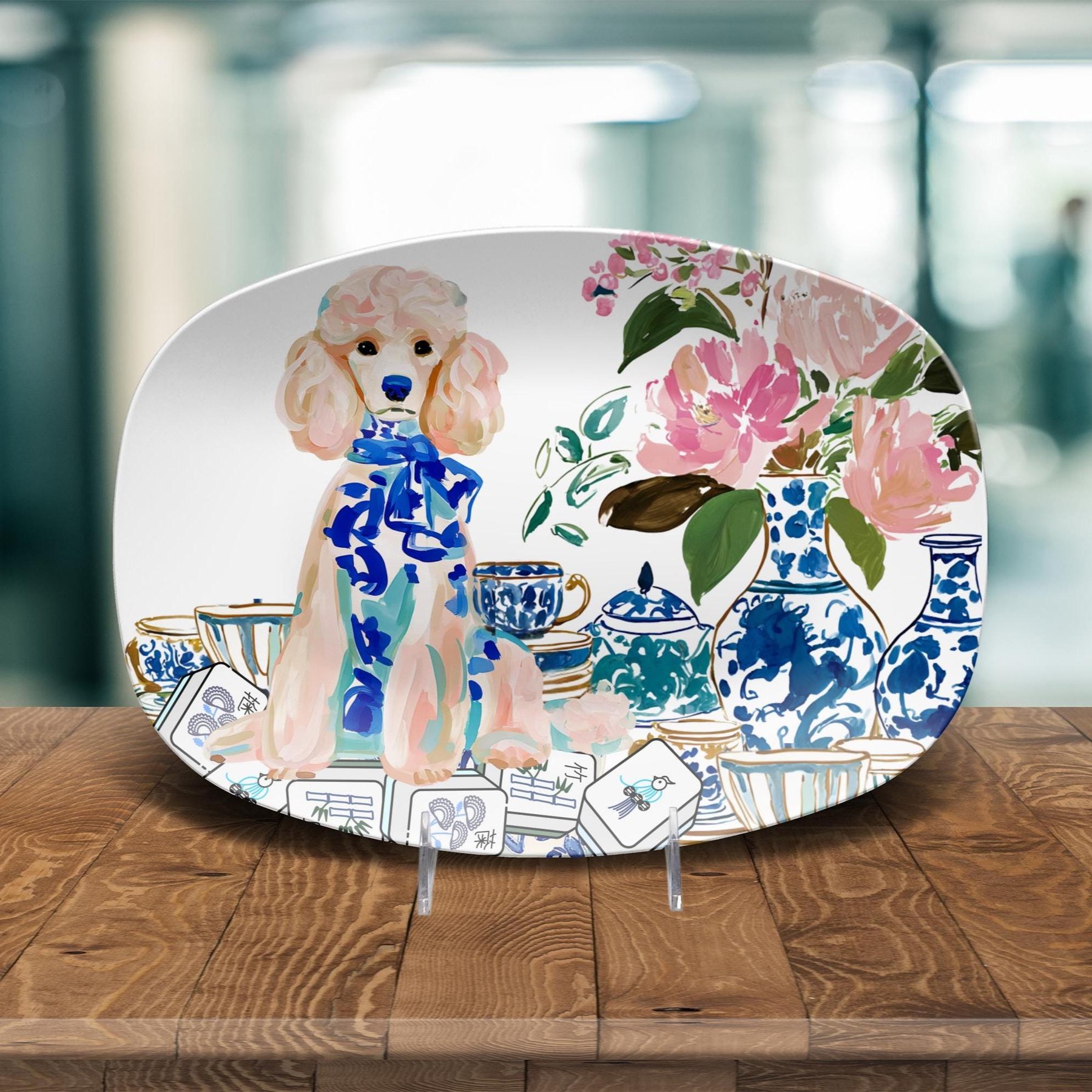 Mahjong Chinoiserie White Poodle Platter, view 5