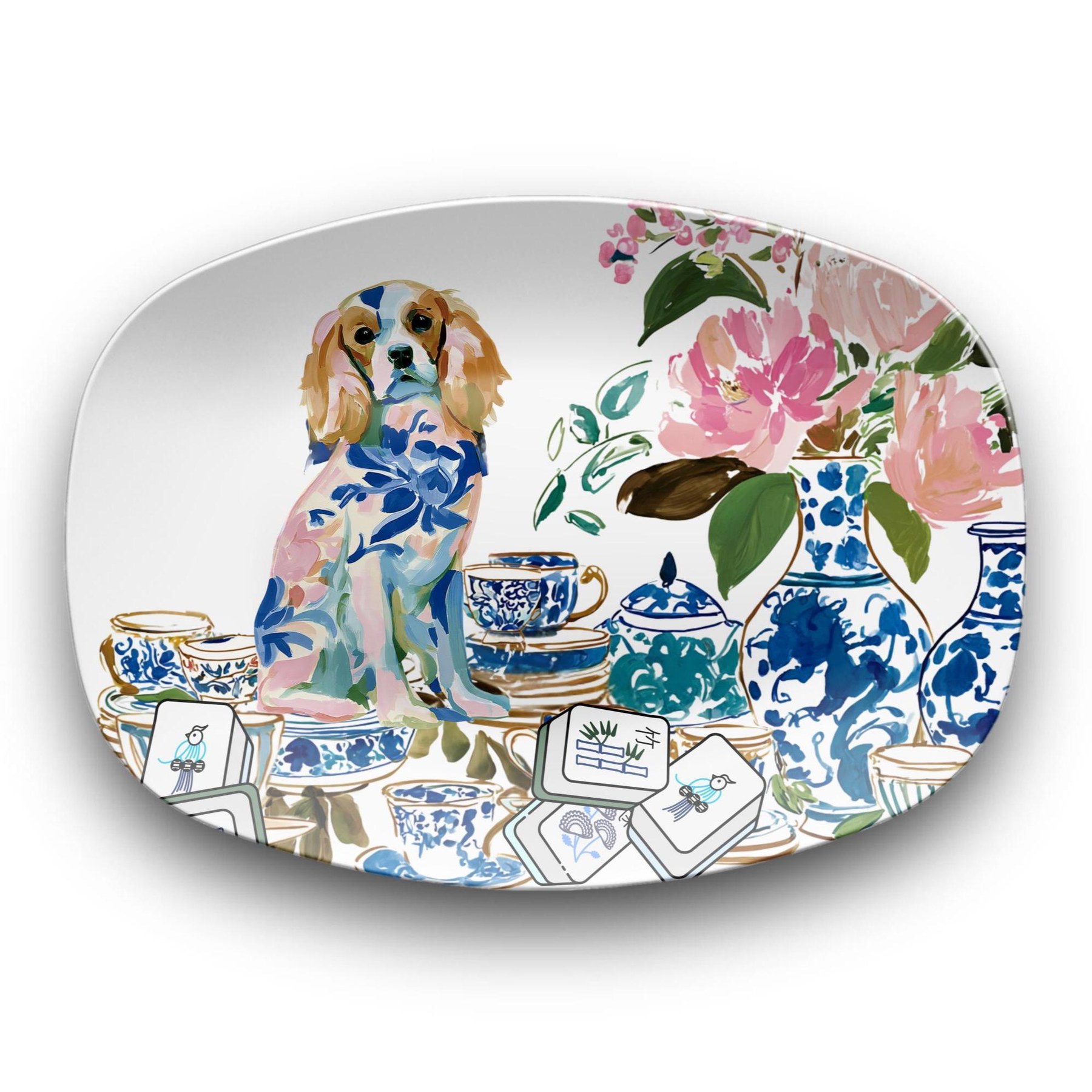 Mahjong Chinoiserie Cavalier King Charles Spaniel Platter, view 2