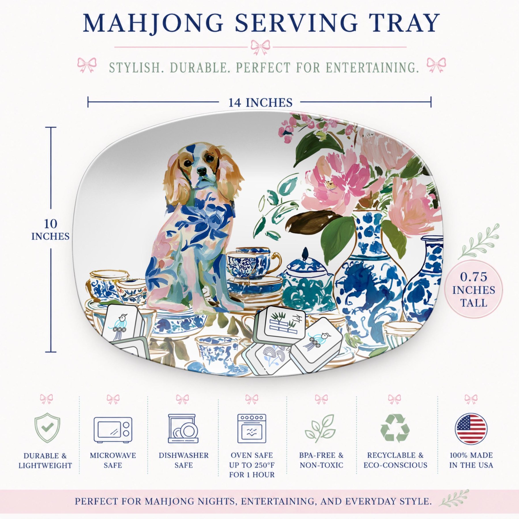 Mahjong Chinoiserie Cavalier King Charles Spaniel Platter, view 3
