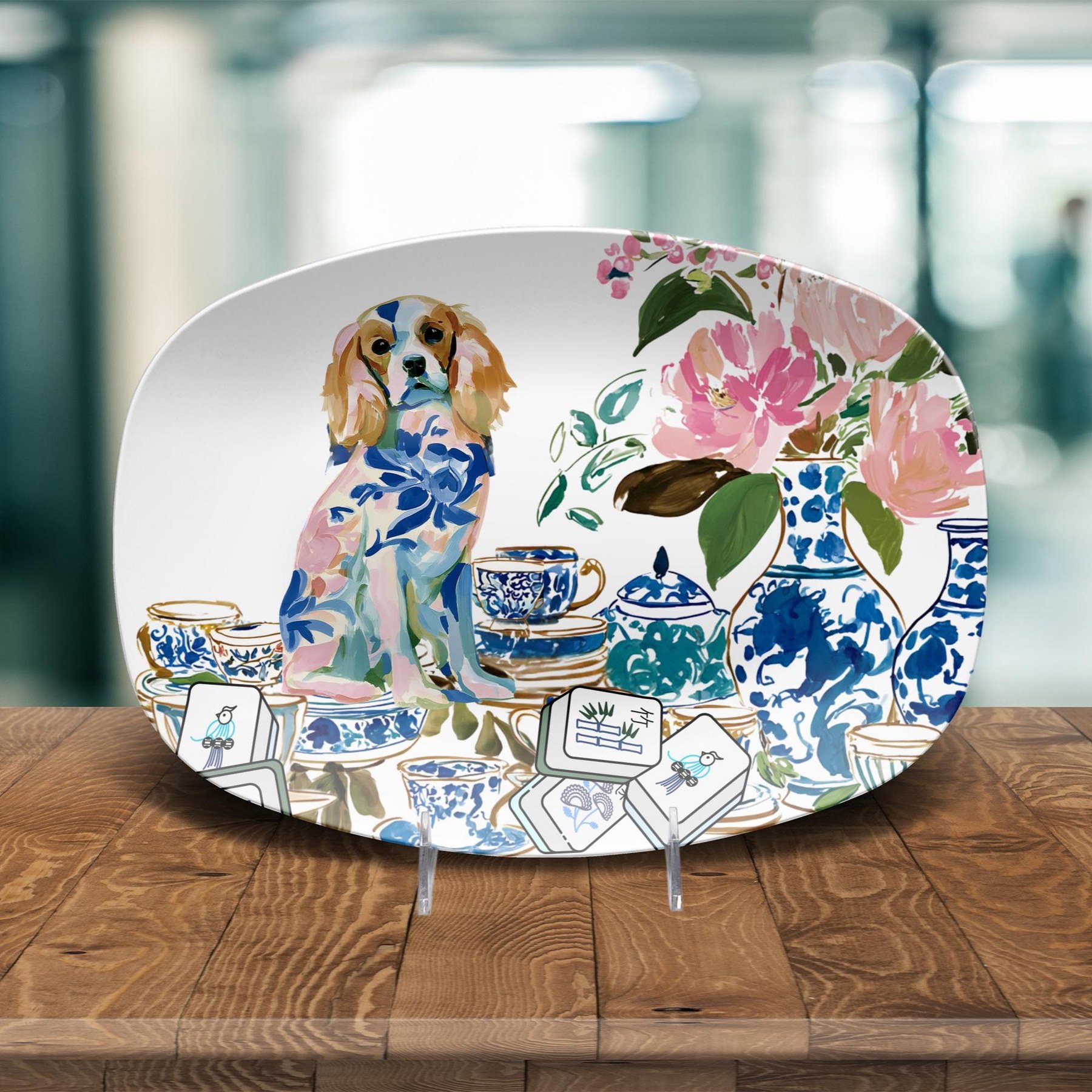 Mahjong Chinoiserie Cavalier King Charles Spaniel Platter, view 4