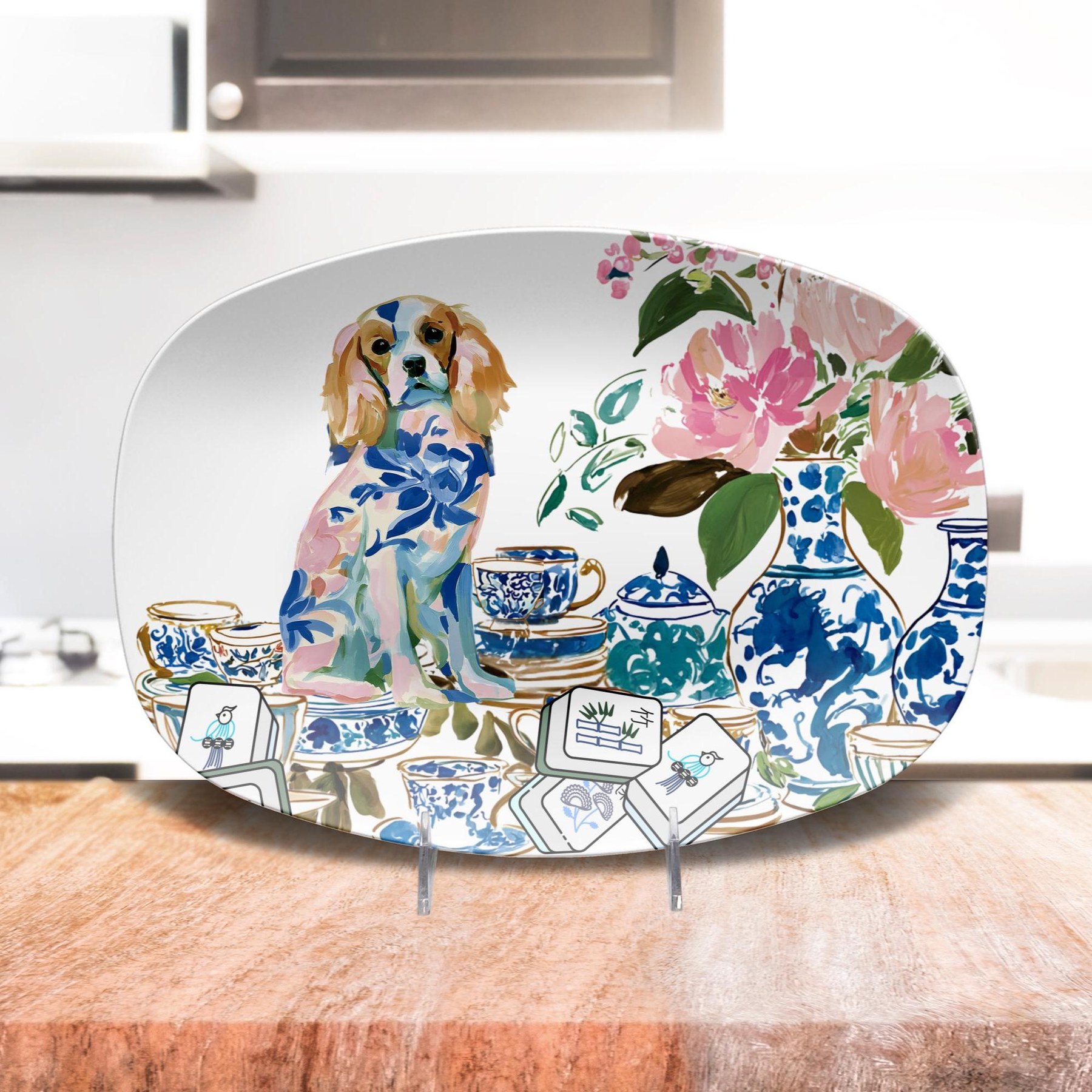 Mahjong Chinoiserie Cavalier King Charles Spaniel Platter, view 5